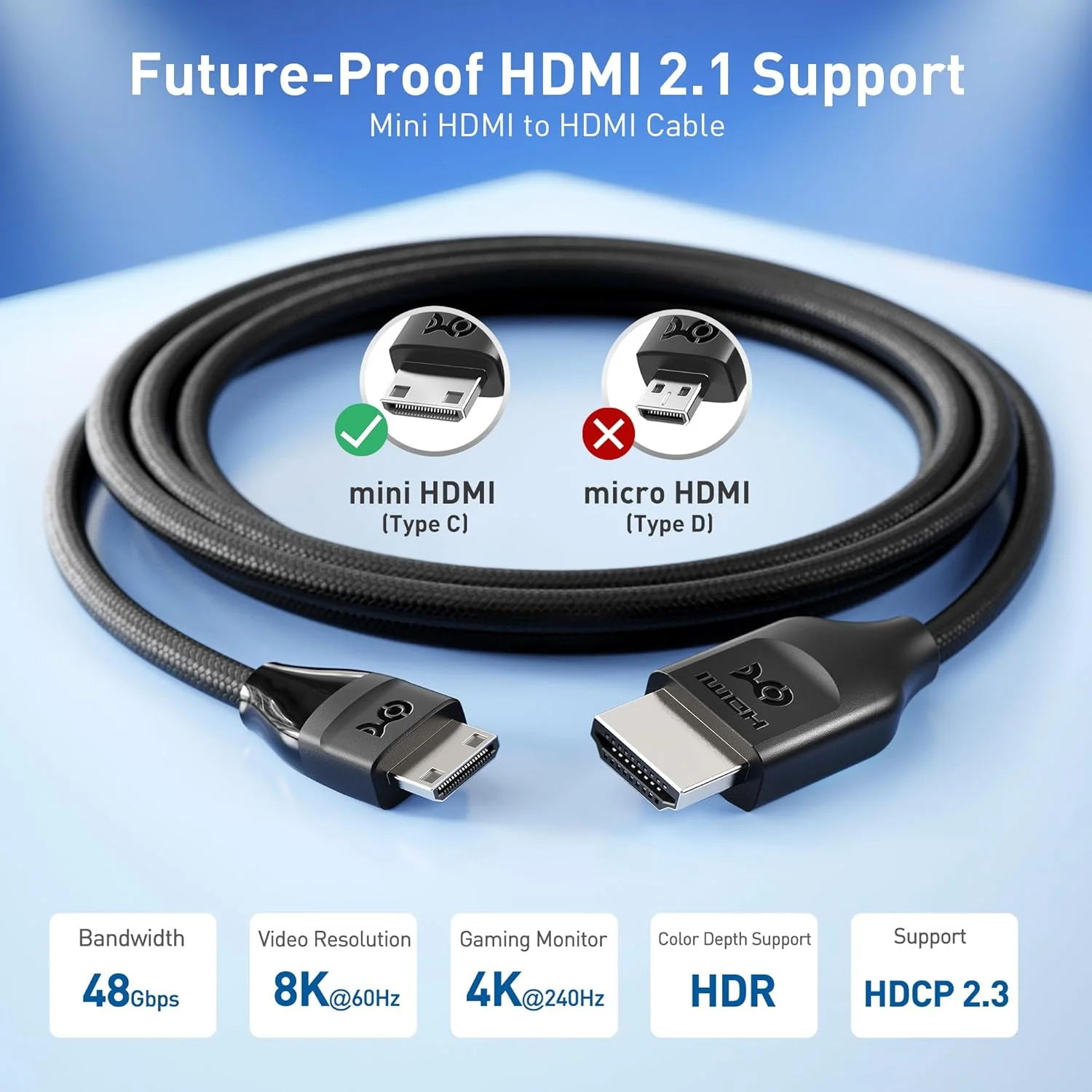 کابل تبدیل مینی HDMI به HDMI 2.1 با سرعت 48 گیگابیت بر ثانیه و پشتیبانی از 8K@60Hz / 4K@240Hz با HDR، طول 2 متر، مناسب برای دوربین DSLR، فیلمبرداری، صفحه نمایش قابل حمل و رزبری پای زیرو کابل تبدیل مینی HDMI به HDMI 2.1 با سرعت 48 گیگابیت بر ثانیه و پشتیبانی از 8K@60Hz / 4K@240Hz با HDR، طول 2 متر، مناسب برای دوربین DSLR، فیلمبرداری، صفحه نمایش قابل حمل و رزبری پای زیرو