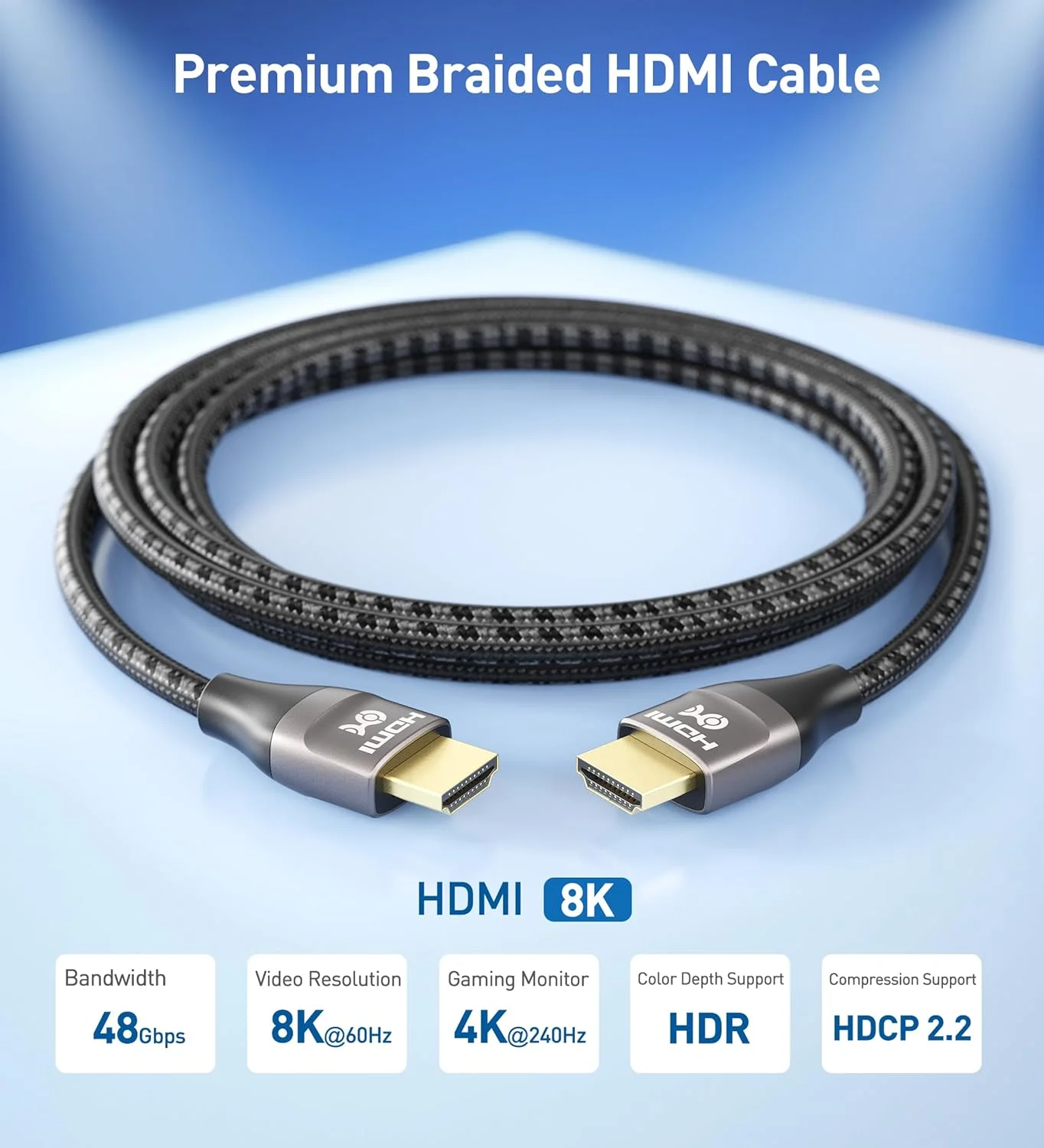کابل HDMI بافته شده پریمیوم Cable Matters 48Gbps Ultra HD 8K به طول 2 متر با پشتیبانی از 8K@60Hz، 4K@240Hz و HDR برای PS5، Xbox Series X/S، RTX3080 / 3090، RX 6800/6900، Apple TV و غیره - مشکی