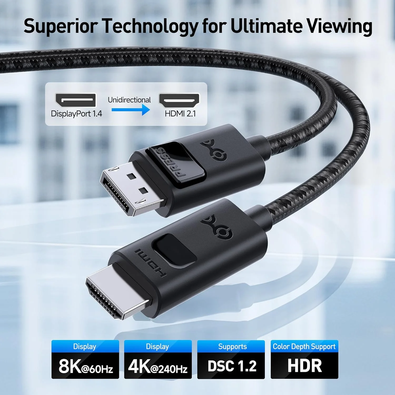 کابل یک طرفه 8K DisplayPort به HDMI 2.1 کیبل مِیترز - 1.8 متر، با پشتیبانی از 4K 240Hz / 8K 60Hz، کابل Display Port به HDMI 2.1، پشتیبانی از RTX4080، RX7900، عدم کارکرد با PS5/Xbox، عدم پشتیبانی از VRR کابل یک طرفه 8K DisplayPort به HDMI 2.1 کیبل مِیترز - 1.8 متر، با پشتیبانی از 4K 240Hz / 8K 60Hz، کابل Display Port به HDMI 2.1، پشتیبانی از RTX4080، RX7900، عدم کارکرد با PS5/Xbox، عدم پشتیبانی از VRR
