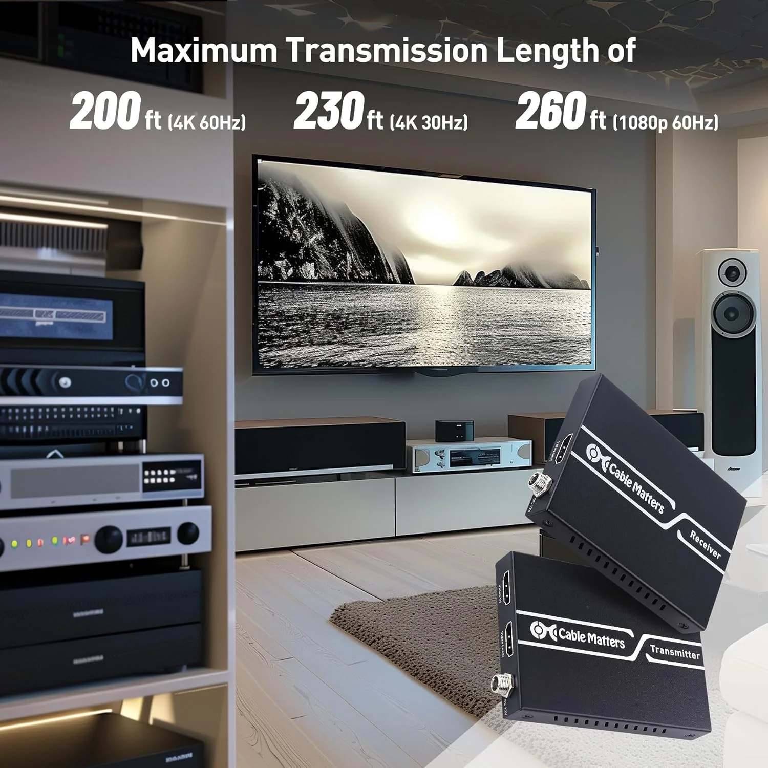 اکستندر HDMI 4K Cable Matters با نرخ 4K60Hz و HDR تا 60 متر، اکستندر HDMI روی اترنت با قابلیت نصب روی دیوار - پشتیبانی از خروجی مانیتور محلی، مشکی اکستندر HDMI 4K Cable Matters با نرخ 4K60Hz و HDR تا 60 متر، اکستندر HDMI روی اترنت با قابلیت نصب روی دیوار - پشتیبانی از خروجی مانیتور محلی، مشکی