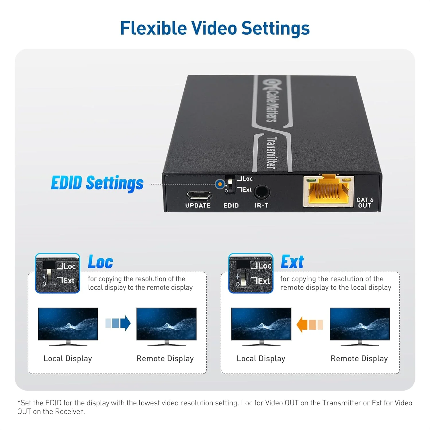 اکستندر HDMI 4K Cable Matters با نرخ 4K60Hz و HDR تا 60 متر، اکستندر HDMI روی اترنت با قابلیت نصب روی دیوار - پشتیبانی از خروجی مانیتور محلی، مشکی اکستندر HDMI 4K Cable Matters با نرخ 4K60Hz و HDR تا 60 متر، اکستندر HDMI روی اترنت با قابلیت نصب روی دیوار - پشتیبانی از خروجی مانیتور محلی، مشکی