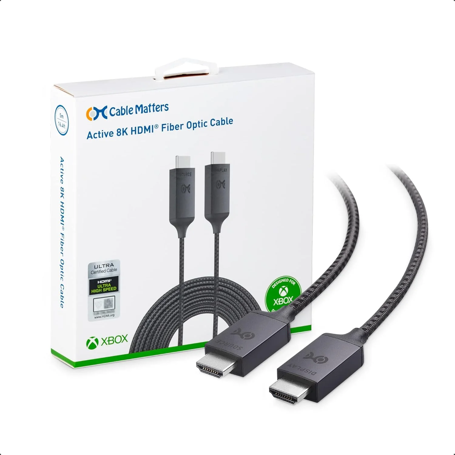 کابل فیبر نوری HDMI یک طرفه اکتیو 8K @60Hz کیبل مترز (Cable Matters) با طول 5 متر - پشتیبانی از 8K@60Hz و 4K@120Hz HDR - سازگار با PS5، Apple TV، PC کابل فیبر نوری HDMI یک طرفه اکتیو 8K @60Hz کیبل مترز (Cable Matters) با طول 5 متر - پشتیبانی از 8K@60Hz و 4K@120Hz HDR - سازگار با PS5، Apple TV، PC