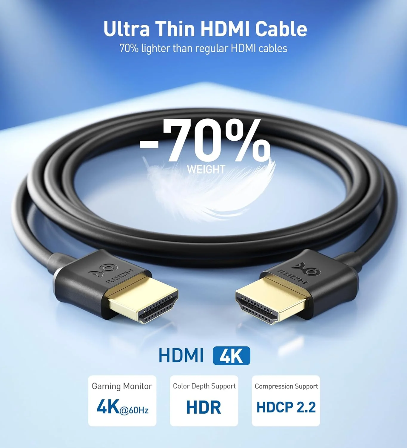 کابل HDMI فوق العاده نازک Cable Matters، طول 90 سانتیمتر، پشتیبانی از 4K@60Hz، کابل HDMI فوق العاده باریک با اترنت، پشتیبانی از HDR برای PS5، Xbox Series X/S، RTX4090/3090، RX 7900/7800، Apple TV و غیره (دو عدد)