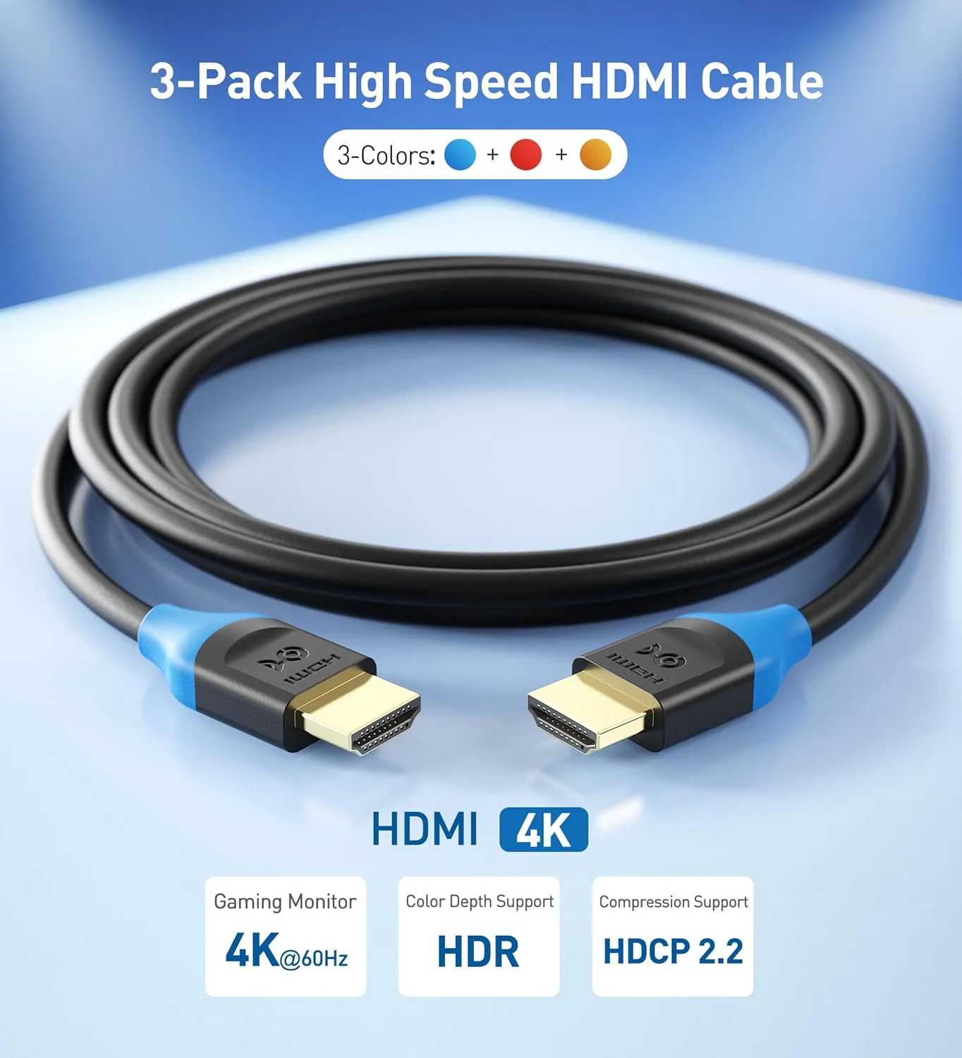 کابل HDMI پرسرعت Cable Matters بسته 3 عددی 4.5 متری با پشتیبانی از 4K @60Hz، 2K @144Hz، FreeSync، G-SYNC و HDR برای مانیتور بازی، کامپیوتر، Apple TV و موارد دیگر