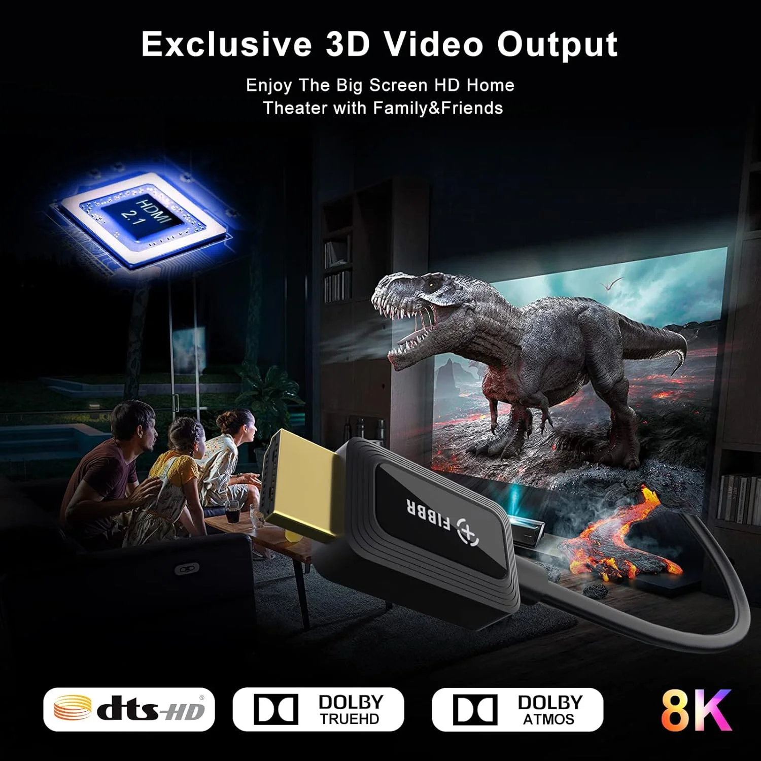 کابل فیبر نوری HDMI 8K فیبر، 3 متر، کابل HDMI 2.1 پرسرعت 48 گیگابیت بر ثانیه 8K@60Hz 4K@120Hz HDR پویا/eARC/HDCP 2.3، کابل HDMI فوق العاده HD سازگار با تلویزیون های LG Samsung Sony /PS5/Blu-ray