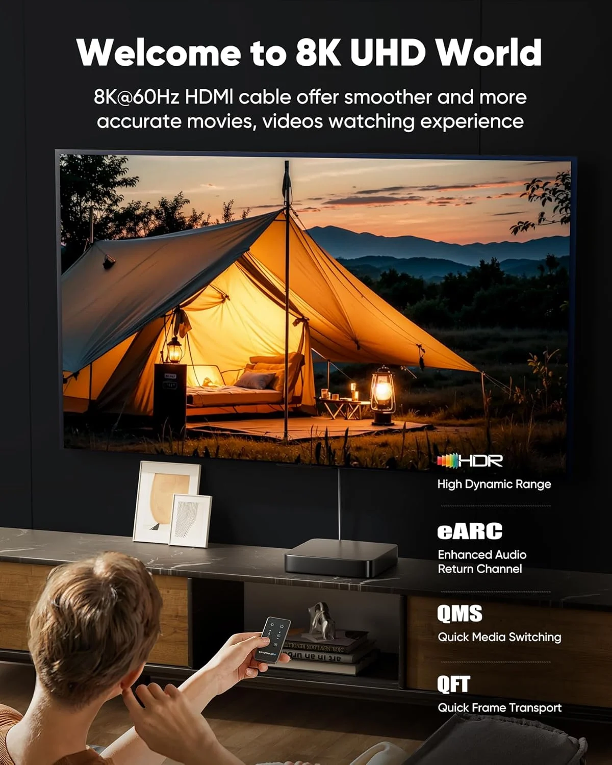 کابل HDMI 2.1 کپشی، 2 فوت، 8K 4K@120Hz، سرعت بالا 48 گیگابیت بر ثانیه، مناسب برای PS5/4، تلویزیون، کنسول بازی، مانیتور، 8K@60Hz، 2K@240Hz، 144Hz، پشتیبانی از HDR، eARC، DTS:X، HDCP 2.2 & 2.3، بافته شده، خاکستری