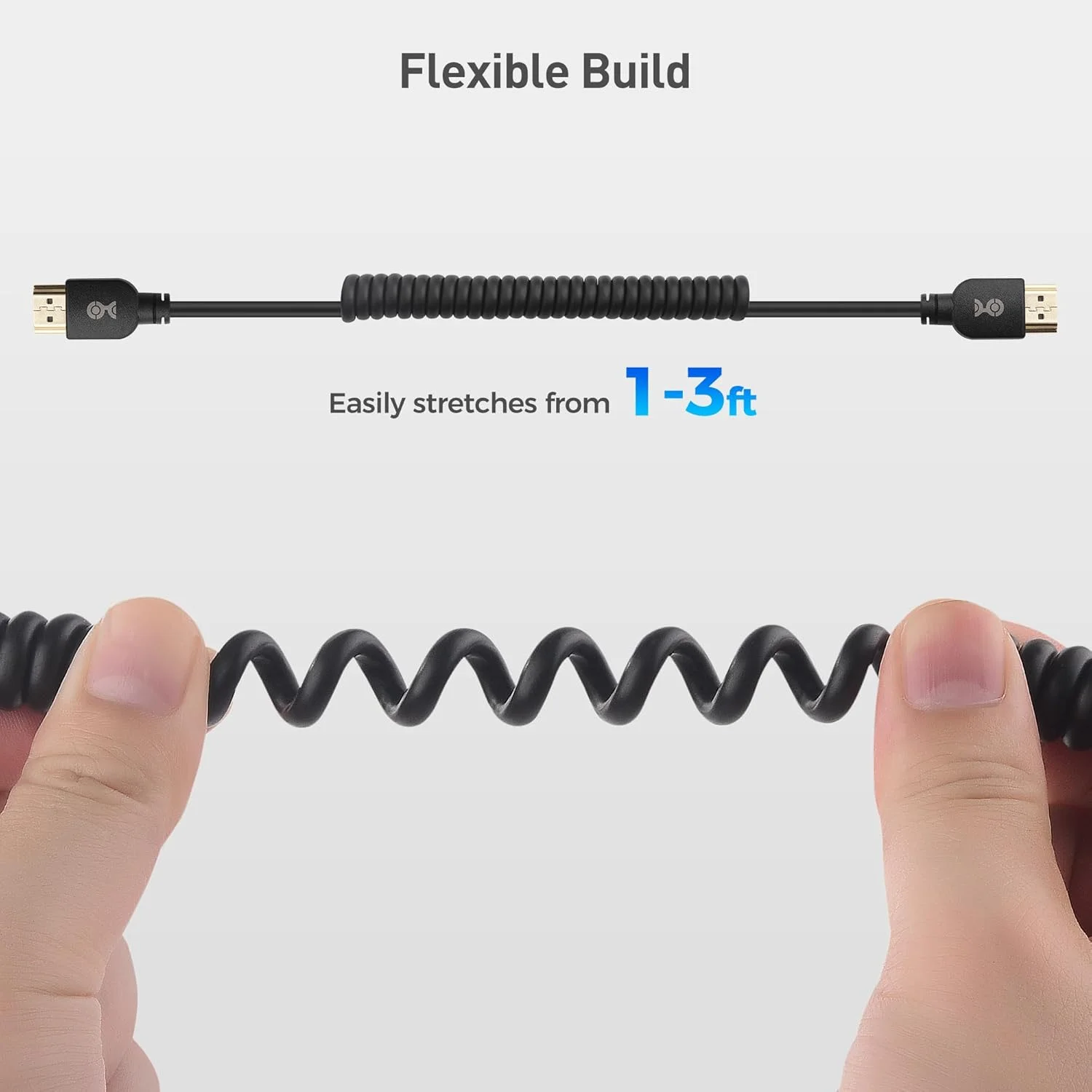 کابل فنری HDMI 8K با سرعت 48 گیگابیت بر ثانیه، طول 30 تا 90 سانتی متر با پشتیبانی از 8K@60Hz، 4K@240Hz و HDR، کابل فنری HDMI برای PS5، Xbox Series X/S، RTX4080/4090، RX 7800/7900، Apple TV و غیره