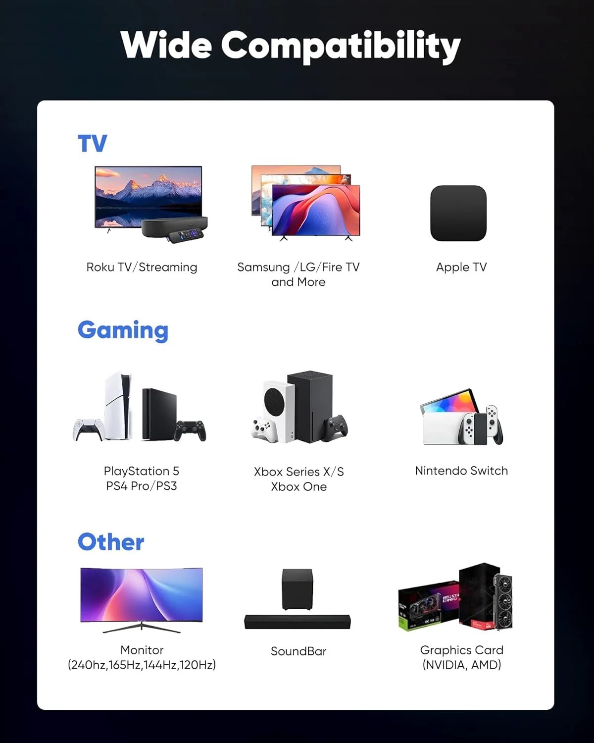 کابل HDMI 2.1 کپشی، 2 فوت، 8K 4K@120Hz، سرعت بالا 48 گیگابیت بر ثانیه، مناسب برای PS5/4، تلویزیون، کنسول بازی، مانیتور، 8K@60Hz، 2K@240Hz، 144Hz، پشتیبانی از HDR، eARC، DTS:X، HDCP 2.2 & 2.3، بافته شده، خاکستری