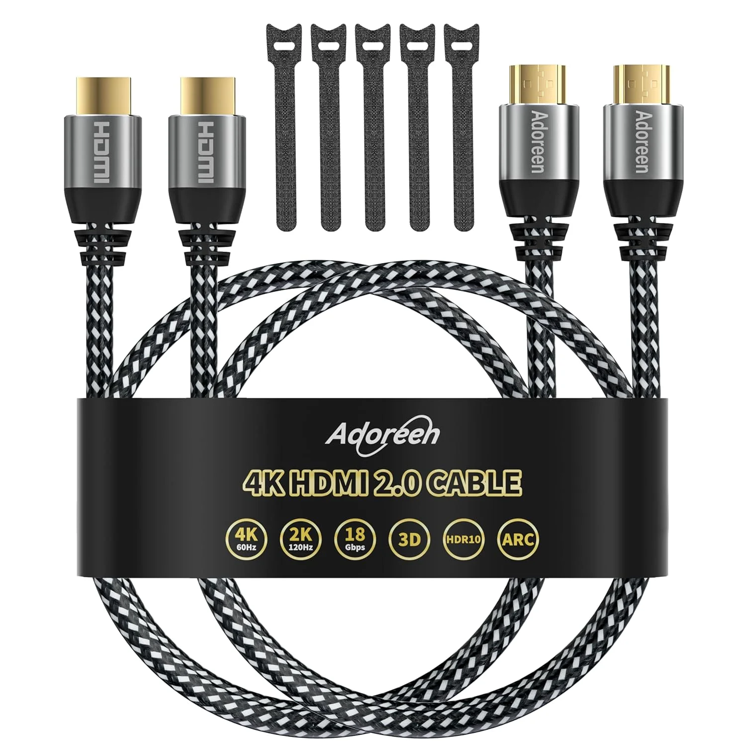 کابل HDMI 4K، طول 60 سانتیمتر، بستهی 2 عددی، کابل HDMI 2.0 با سرعت بالا 18 گیگابیت بر ثانیه، روکش بافته شده، 4K@60Hz، 2K، 1080P، ARC HDR HDCP 3D، مقاوم، انعطافپذیر، بدون گره خوردگی و بافت عالی، سازگار با مانیتور، تلویزیون UHD، کامپیوتر، PS5، Xbox + 5 بست کمربندی کابل HDMI 4K، طول 60 سانتیمتر، بستهی 2 عددی، کابل HDMI 2.0 با سرعت بالا 18 گیگابیت بر ثانیه، روکش بافته شده، 4K@60Hz، 2K، 1080P، ARC HDR HDCP 3D، مقاوم، انعطافپذیر، بدون گره خوردگی و بافت عالی، سازگار با مانیتور، تلویزیون UHD، کامپیوتر، PS5، Xbox + 5 بست کمربندی