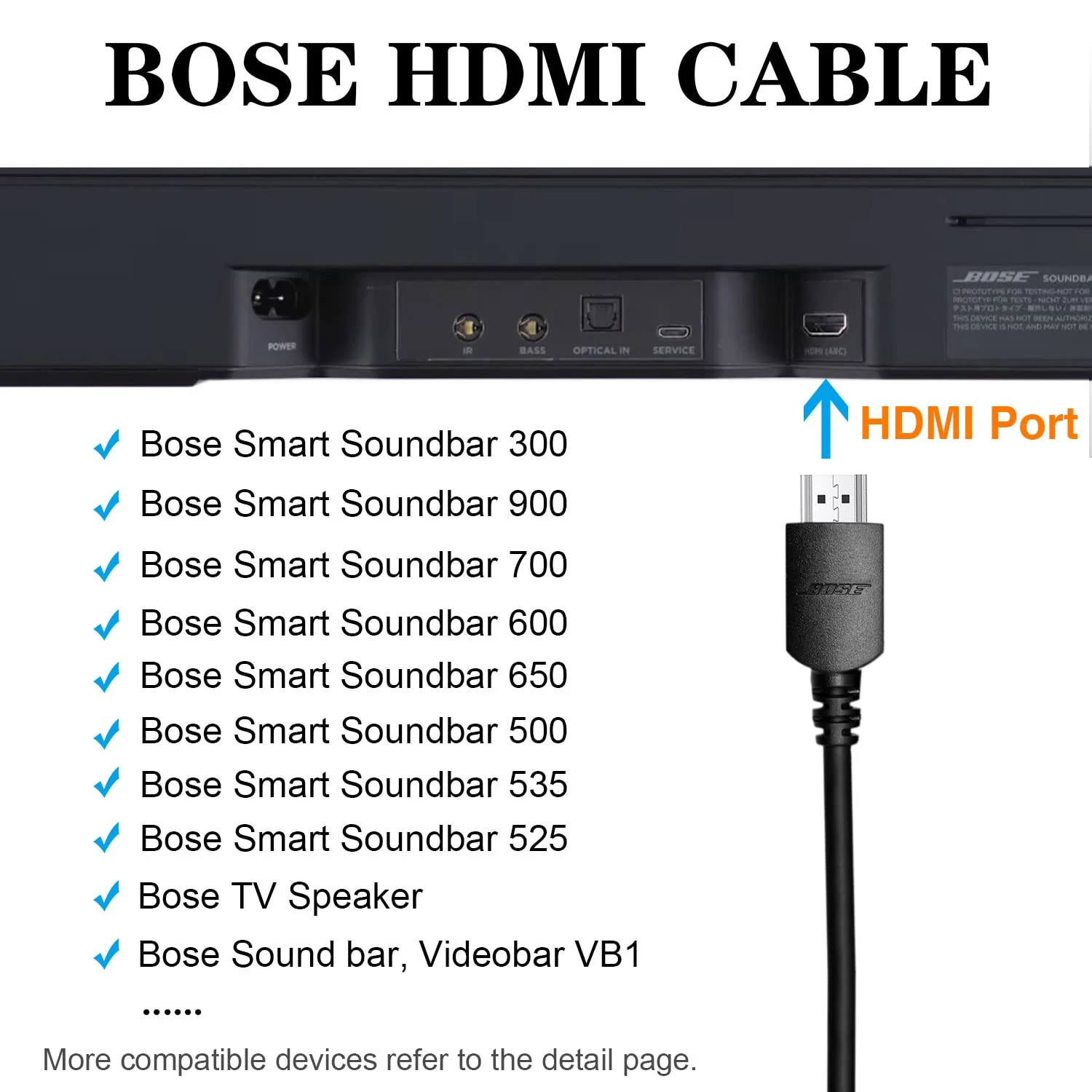 کابل HDMI 4K سازگار برای ساندبار هوشمند Bose 300، ساندبار هوشمند Bose 900، اسپیکر تلویزیون، 700، 600/650/500/535/525، ساندبار، Videobar VB1، کابل HDMI Bose، کابل ARC (1.5 متر)