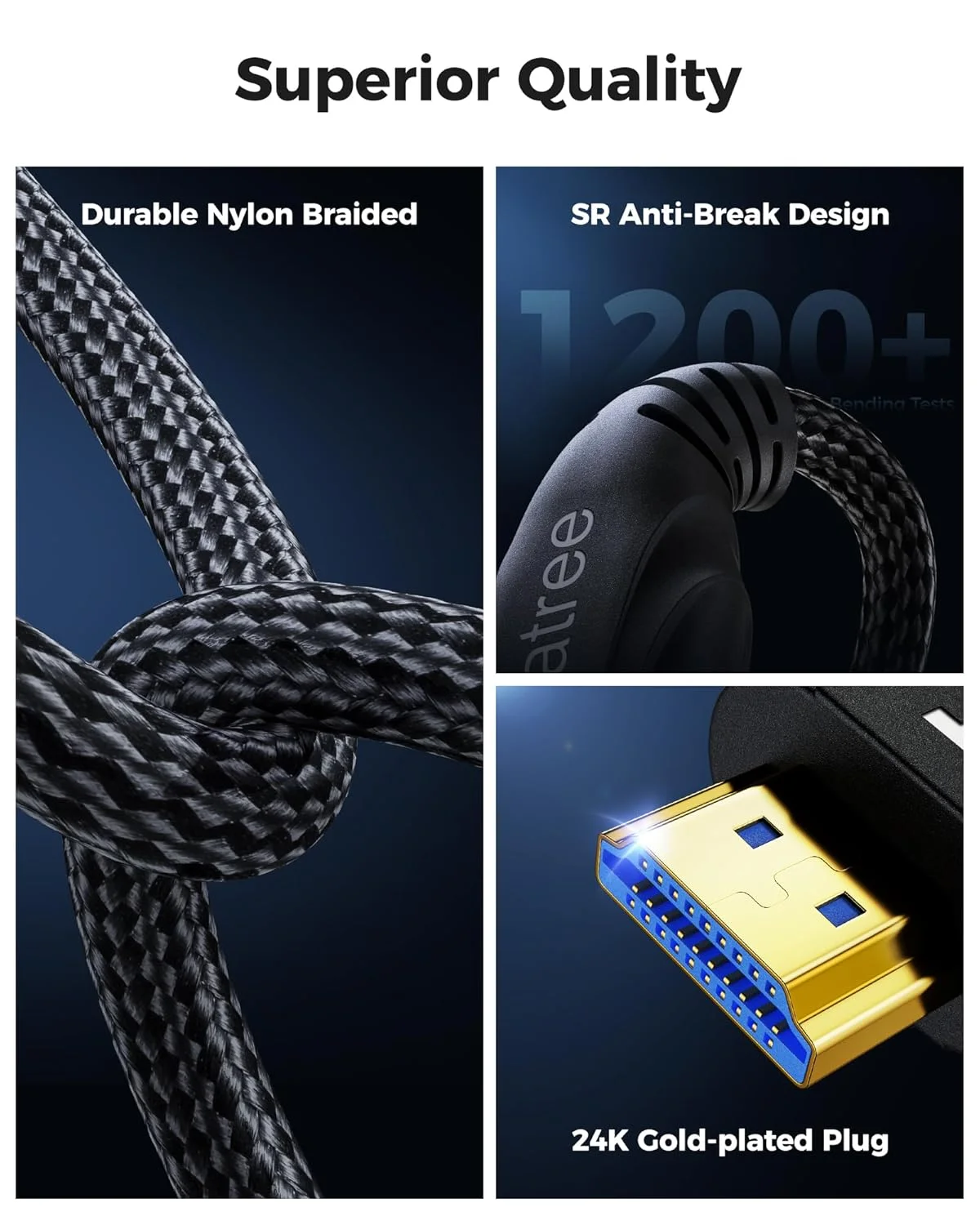 کابل HDMI با طول 4.5 متر - کابل HDMI فوق العاده پرسرعت 8K تایید شده، کابل HDMI بافته شده 48 گیگابیت بر ثانیه، 8K 60 هرتز، 4K 120 هرتز، eARC، HDCP 2.2 و 2.3 - سازگار با HDTV/PS5