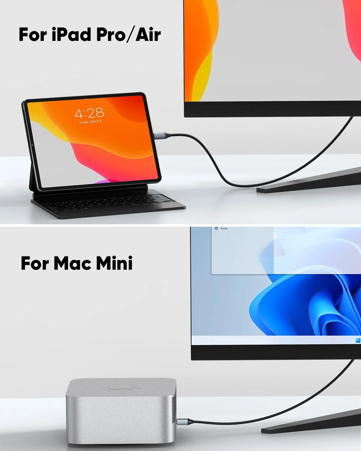 کابل کوتاه USB C به HDMI طول 60 سانتی متر، سرعت بالا 4K@60Hz، سازگار با Thunderbolt 3/4/5، MacBook Pro/Air، iPad Pro، Mac mini، iPhone 16/15، Galaxy 25