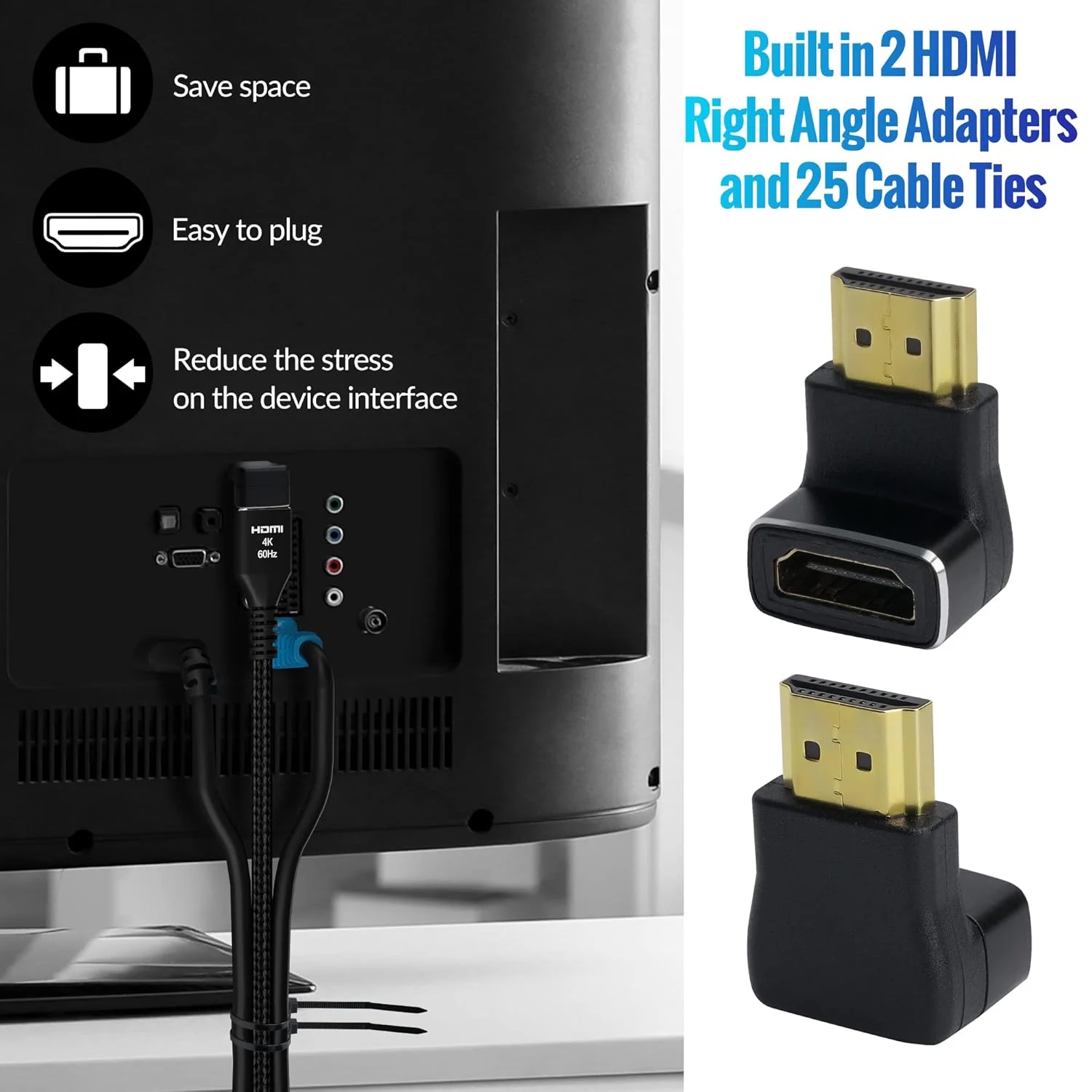 کابل HDMI 4K طول 60 سانتی‌متر (بسته 5 عددی)، کابل Ultra HD HDMI 2.0، روکش نایلونی بافته شده و کانکتورهای روکش طلا، 4K @ 60Hz، 2K، 1080P، HDCP 2.2، ARC، کابل‌های HDMI عمده برای لپ‌تاپ، مانیتور، تلویزیون‌های HD، PS5، Xbox One و غیره