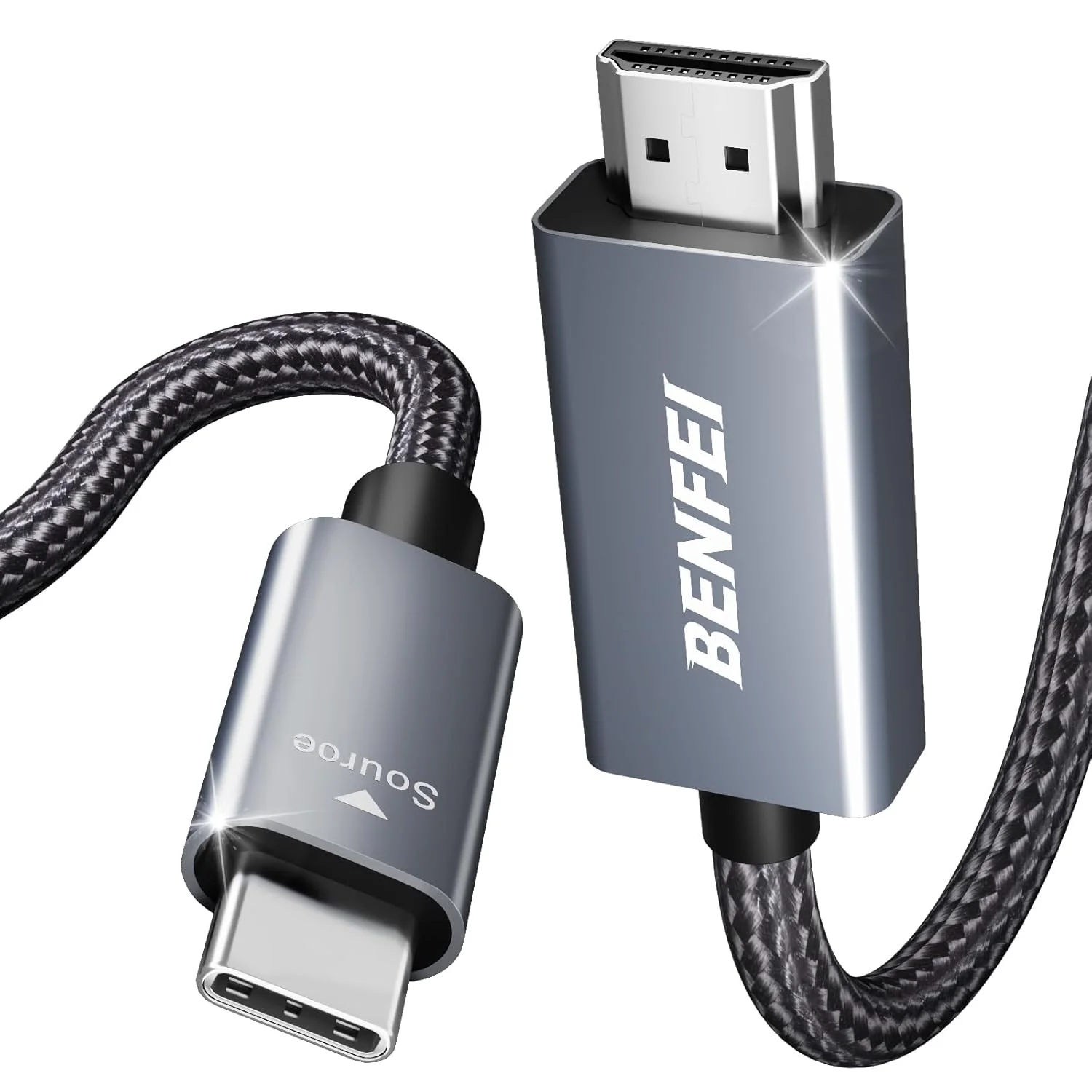 کابل USB-C به HDMI بنفی، طول 4.5 متر [4K@60Hz، بدنه آلومینیومی، روکش نایلونی بافته شده]، سازگار با Thunderbolt 3/4/5، MacBook Pro/Air 2023، iPad Pro، Surface Book 2، Galaxy S23 و غیره