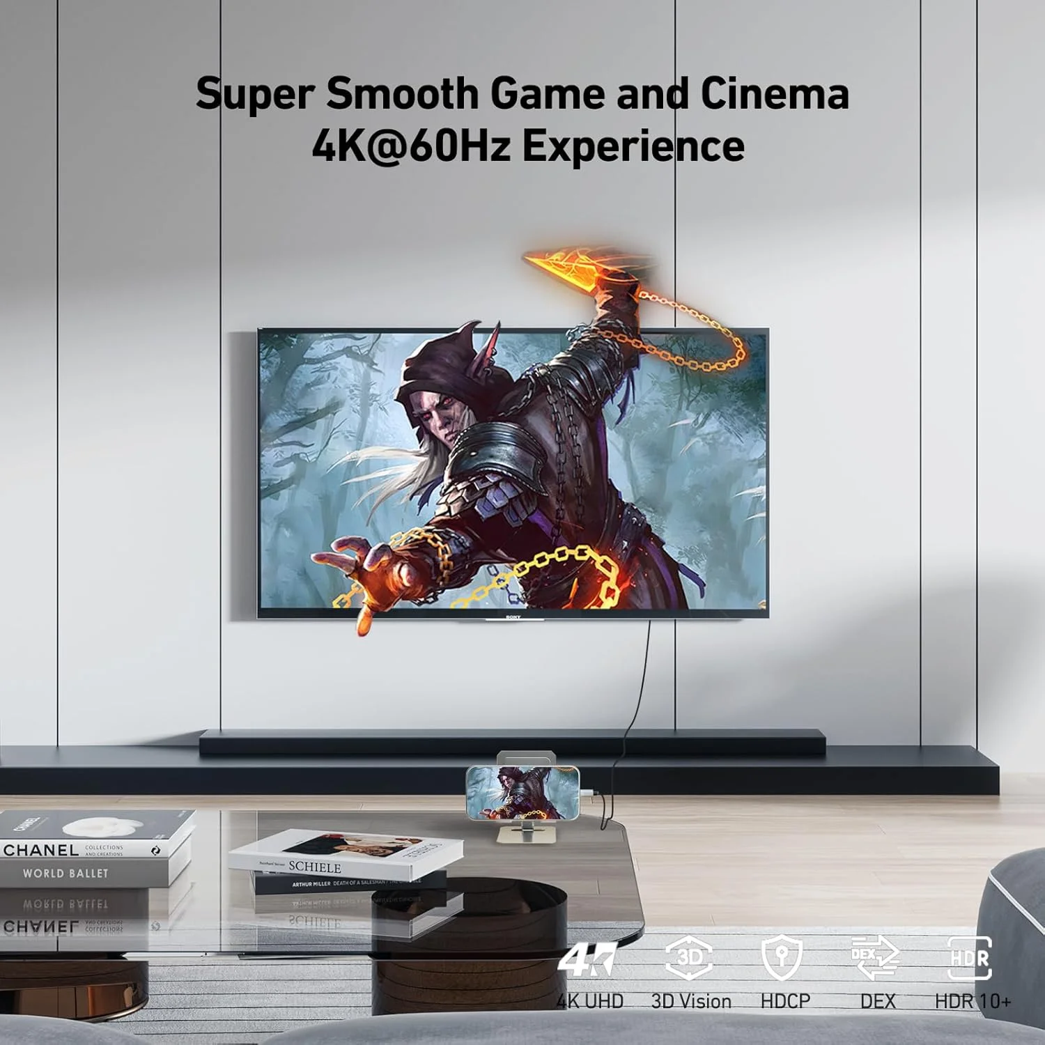 کابل USB-C به HDMI بنفی، طول 4.5 متر [4K@60Hz، بدنه آلومینیومی، روکش نایلونی بافته شده]، سازگار با Thunderbolt 3/4/5، MacBook Pro/Air 2023، iPad Pro، Surface Book 2، Galaxy S23 و غیره