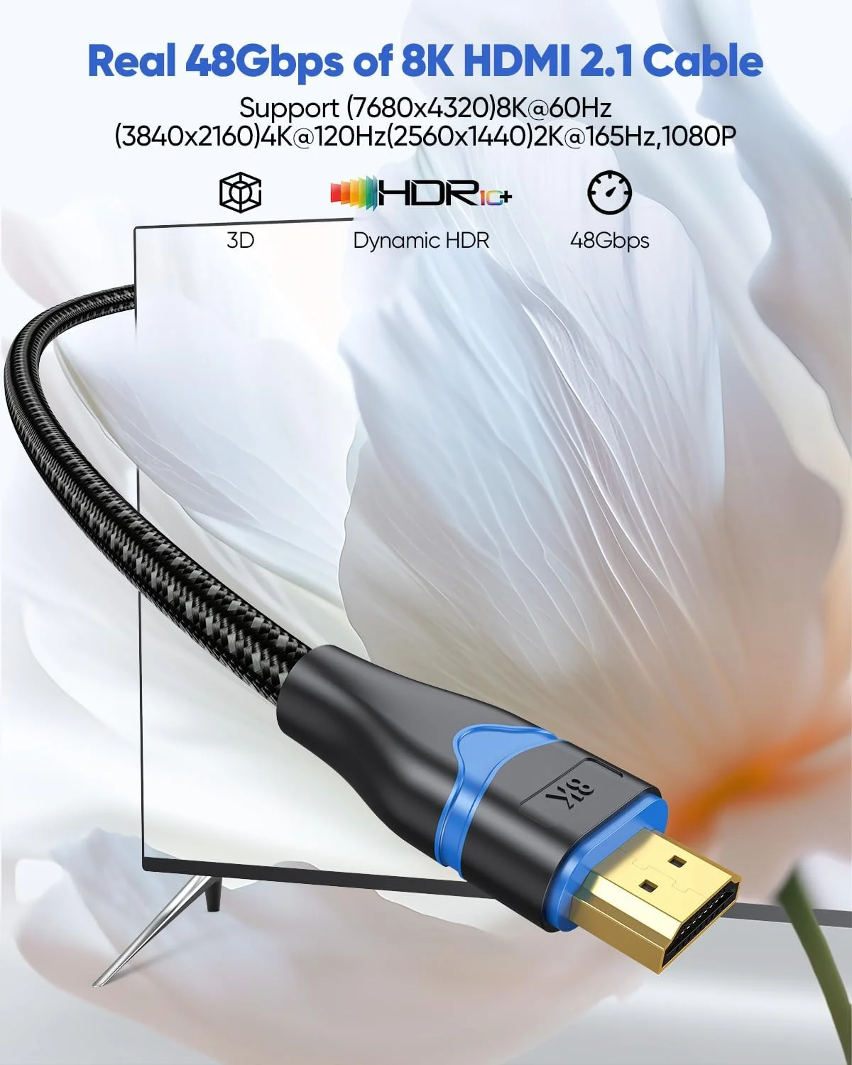 کابل HDMI ۲۵ فوت، کابل HDMI بلند ۸K ۲۵ فوت ۴K با سرعت فوق العاده بالا HDMI 2.1 بافته شده 8K@60Hz، 4K@120Hz، eARC، HDCP2.3، HDR10 برای تلویزیون های HD، پروژکتور، مانیتور، سینمای خانگی، بازی، RTX کابل HDMI ۲۵ فوت، کابل HDMI بلند ۸K ۲۵ فوت ۴K با سرعت فوق العاده بالا HDMI 2.1 بافته شده 8K@60Hz، 4K@120Hz، eARC، HDCP2.3، HDR10 برای تلویزیون های HD، پروژکتور، مانیتور، سینمای خانگی، بازی، RTX