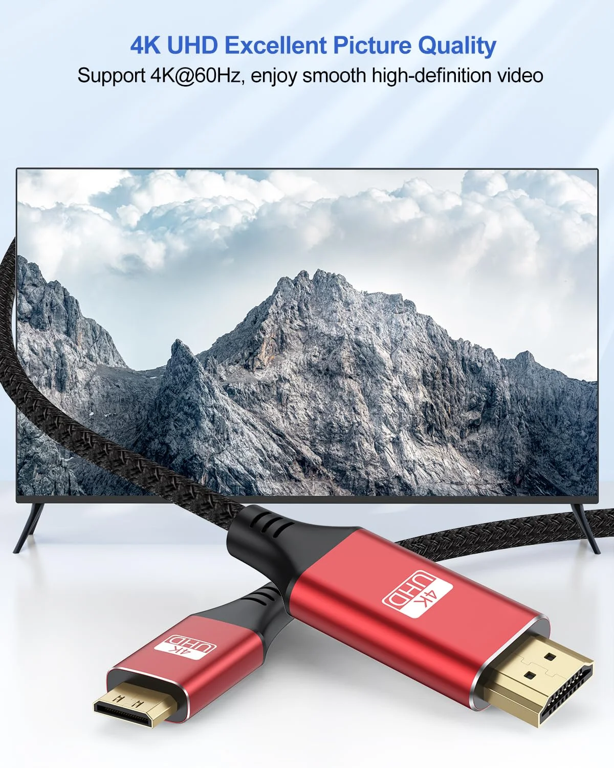 کابل مینی HDMI به HDMI طول 3 فوت، کابل مینی HDMI پرسرعت 18 گیگابیت بر ثانیه 4K به مینی HDMI با رزولوشن 4K@60Hz 2K برای دوربین، فیلمبردار، تبلت، لپ تاپ، مانیتور، تلویزیون های HD و کارت گرافیک (کابل HDMI 2.0 با روکش نایلونی)
