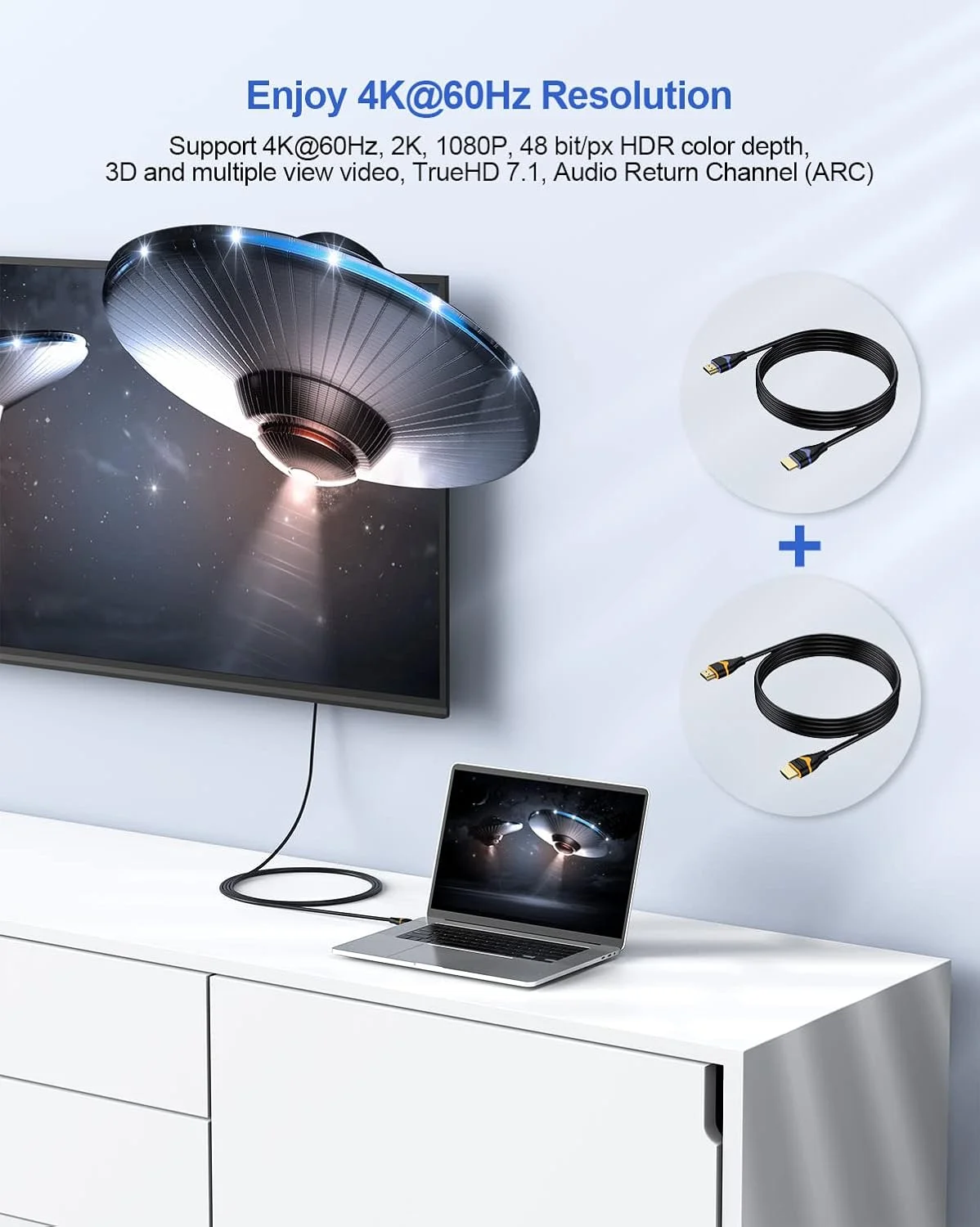 کابل HDMI 4K، طول 2 متر - بسته 10 عددی، کابل HDMI پرسرعت 2.0 Ultra HD 4K@60Hz، 2K@144Hz، HDR، 3D، Dolby، HDCP 2.2، ARC برای PS5، PS4، HDTV، مانیتور، Xbox، Blu-ray، لپ تاپ