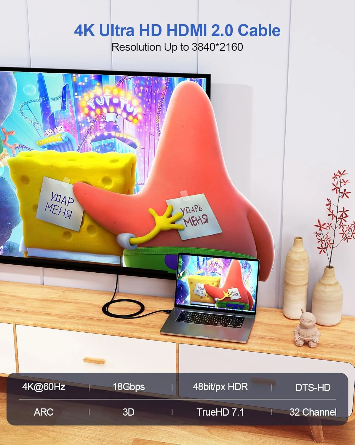 کابل HDMI 4K طول 1.2 متر، کابل HDMI 2.0 پرسرعت، کابل HDMI به HDMI با کیفیت Ultra HD 4K@60Hz، 2K@144Hz، 1080P@240Hz، HDR، 3D، HDCP2.2، ARC برای مانیتور، Roku TV، PS4/PS5، لپ تاپ، HDTV، Xbox، Switch