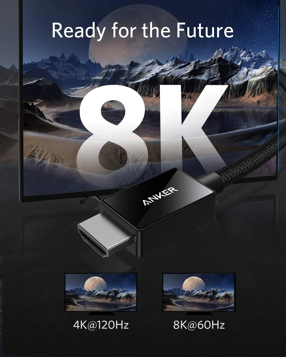 کابل HDMI انکر 8K@60Hz، سرعت فوق العاده بالا 6.6FT 4K@120Hz 48Gbps Ultra HD، کابل HDMI پشتیبانی از Dynamic HDR، eARC، Dolby Atmos، سازگار با PlayStation 5، Xbox Series X، تلویزیون های سامسونگ