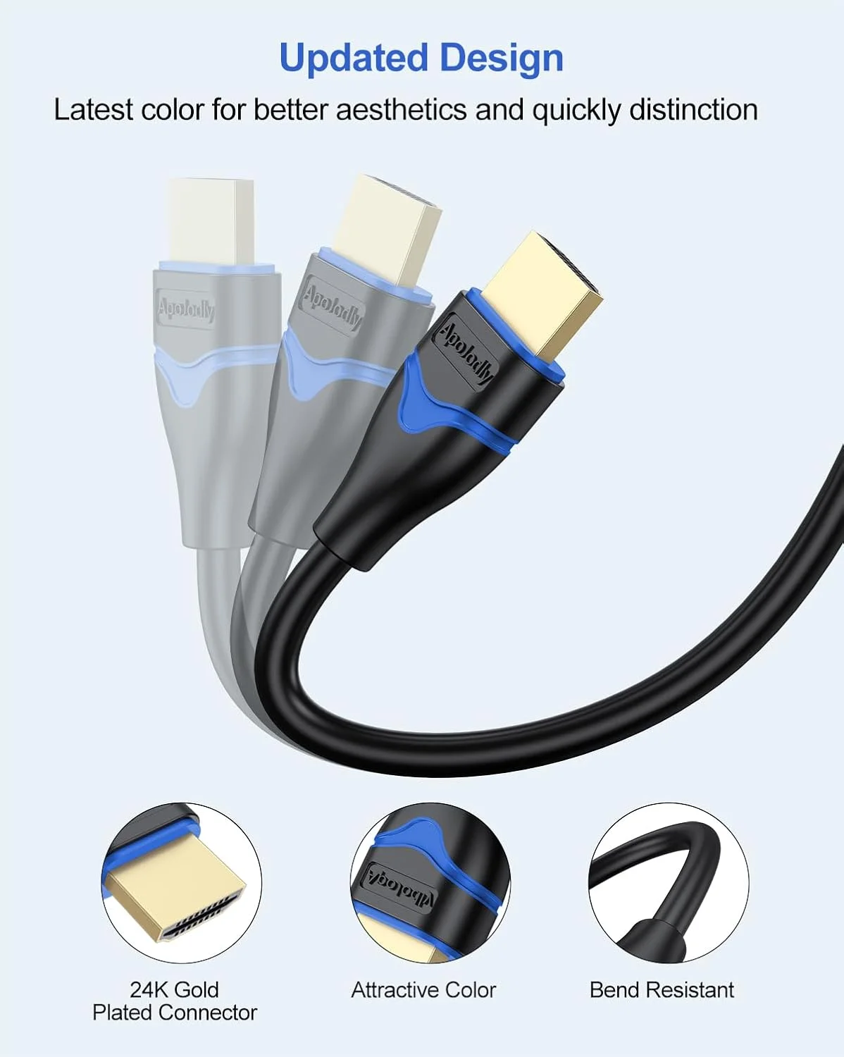 کابل HDMI 4K طول 1.2 متر، کابل HDMI 2.0 پرسرعت، کابل HDMI به HDMI با کیفیت Ultra HD 4K@60Hz، 2K@144Hz، 1080P@240Hz، HDR، 3D، HDCP2.2، ARC برای مانیتور، Roku TV، PS4/PS5، لپ تاپ، HDTV، Xbox، Switch