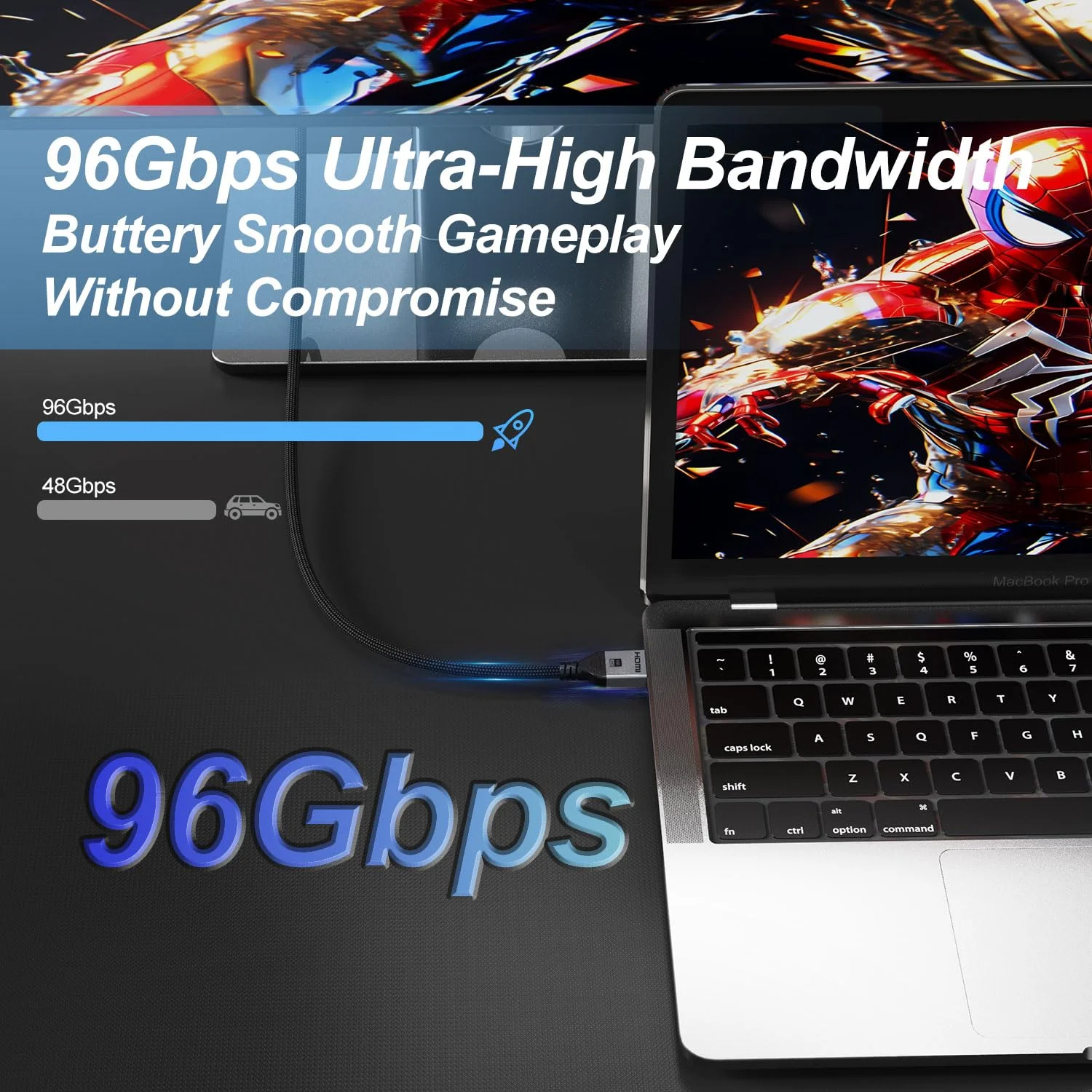 کابل HDMI 2.2 شانزده هزار کی با سرعت فوق العاده بالا 96 گیگابیت بر ثانیه، 16K@60Hz 8K@120Hz 4K@480Hz، کابل HDMI برای PS5/Xbox Series X|S/Roku TV/Gaming PC/مانیتور/Blu-ray/پروژکتور کابل HDMI 2.2 شانزده هزار کی با سرعت فوق العاده بالا 96 گیگابیت بر ثانیه، 16K@60Hz 8K@120Hz 4K@480Hz، کابل HDMI برای PS5/Xbox Series X|S/Roku TV/Gaming PC/مانیتور/Blu-ray/پروژکتور