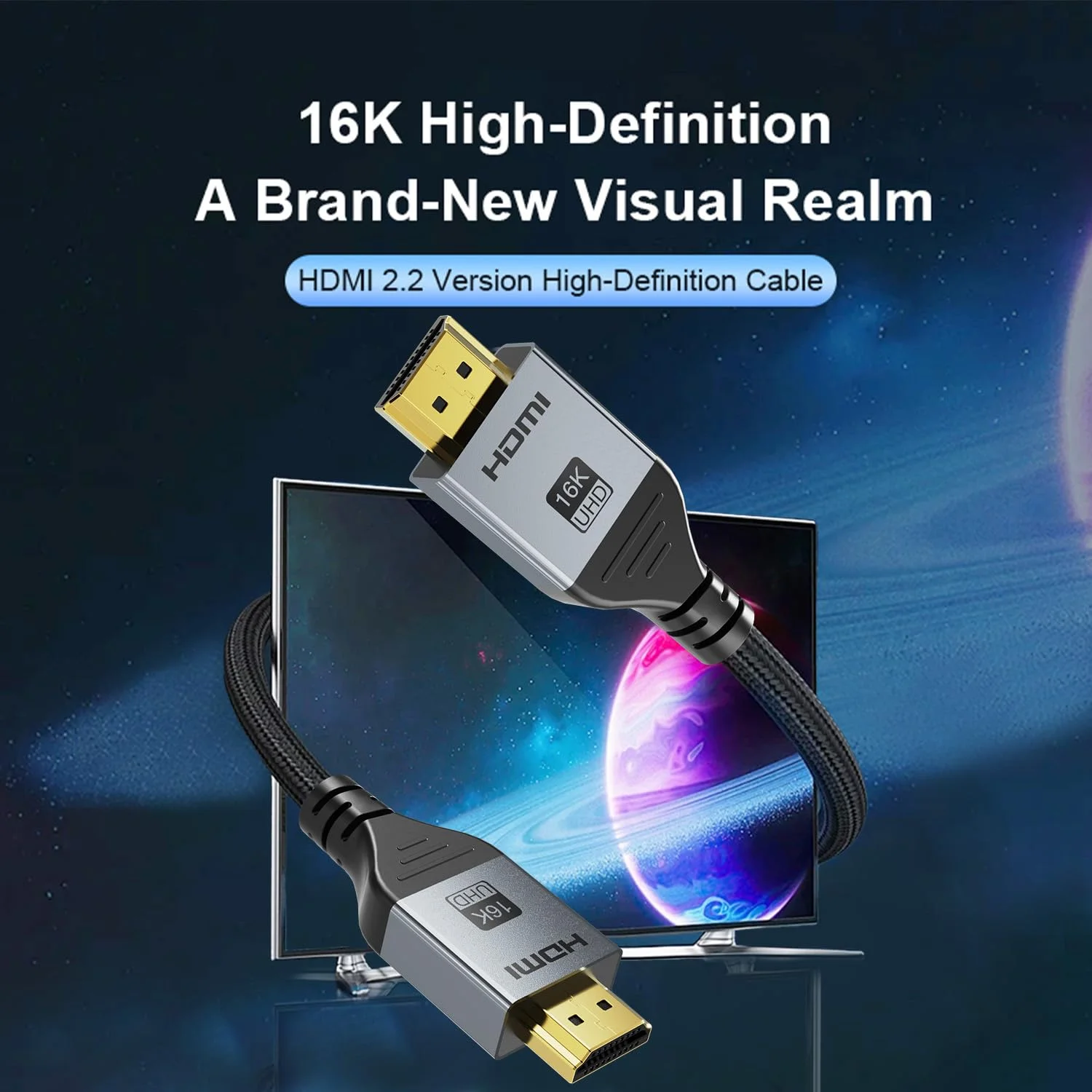 کابل HDMI 2.2 شانزده هزار کی با سرعت فوق العاده بالا 96 گیگابیت بر ثانیه، 16K@60Hz 8K@120Hz 4K@480Hz، کابل HDMI برای PS5/Xbox Series X|S/Roku TV/Gaming PC/مانیتور/Blu-ray/پروژکتور کابل HDMI 2.2 شانزده هزار کی با سرعت فوق العاده بالا 96 گیگابیت بر ثانیه، 16K@60Hz 8K@120Hz 4K@480Hz، کابل HDMI برای PS5/Xbox Series X|S/Roku TV/Gaming PC/مانیتور/Blu-ray/پروژکتور