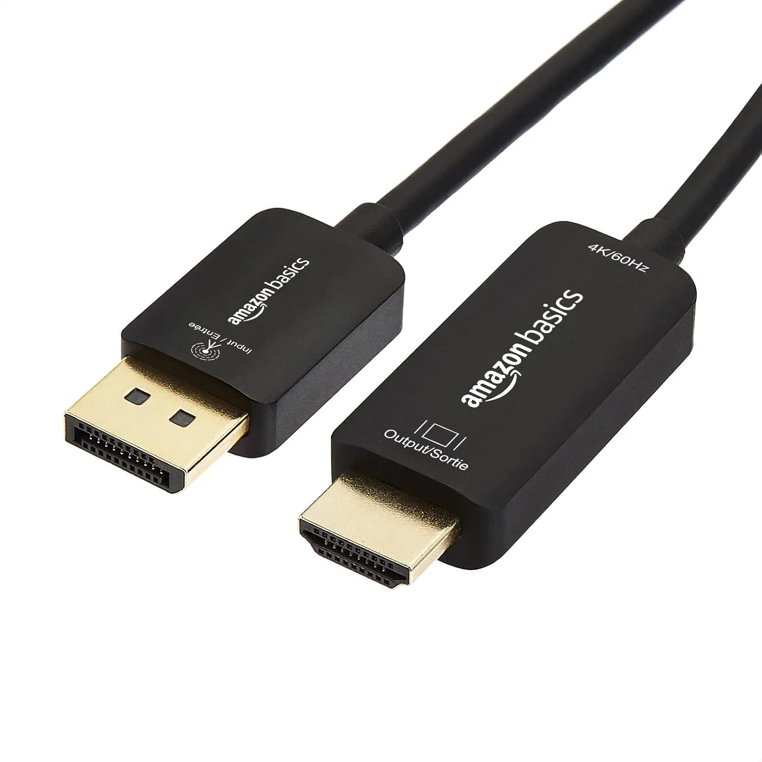 کابل DisplayPort به HDMI آمازون بیسیکس، یک طرفه، 1080p، 1920x1200، 4K@60Hz، طول 3 فوت، با روکش طلا، مشکی