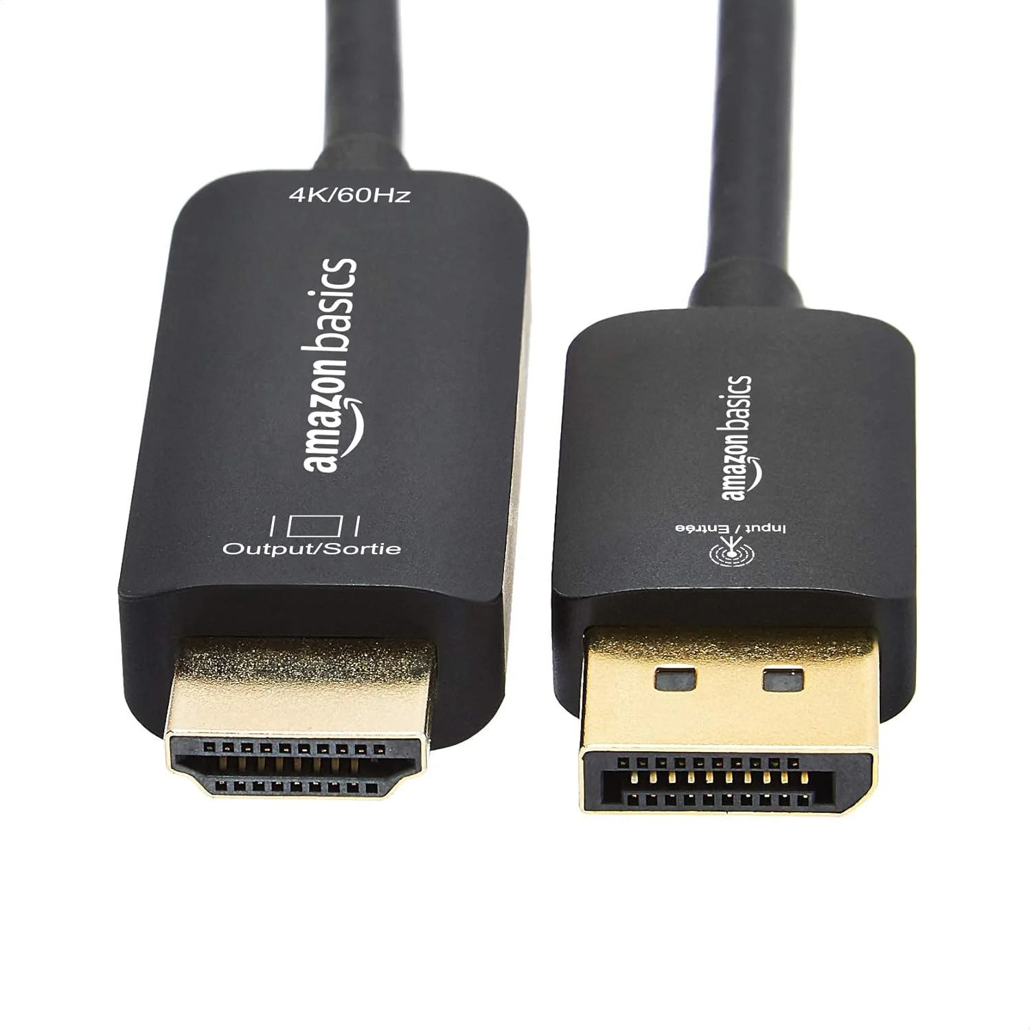 کابل DisplayPort به HDMI آمازون بیسیکس، یک طرفه، 1080p، 1920x1200، 4K@60Hz، طول 3 فوت، با روکش طلا، مشکی