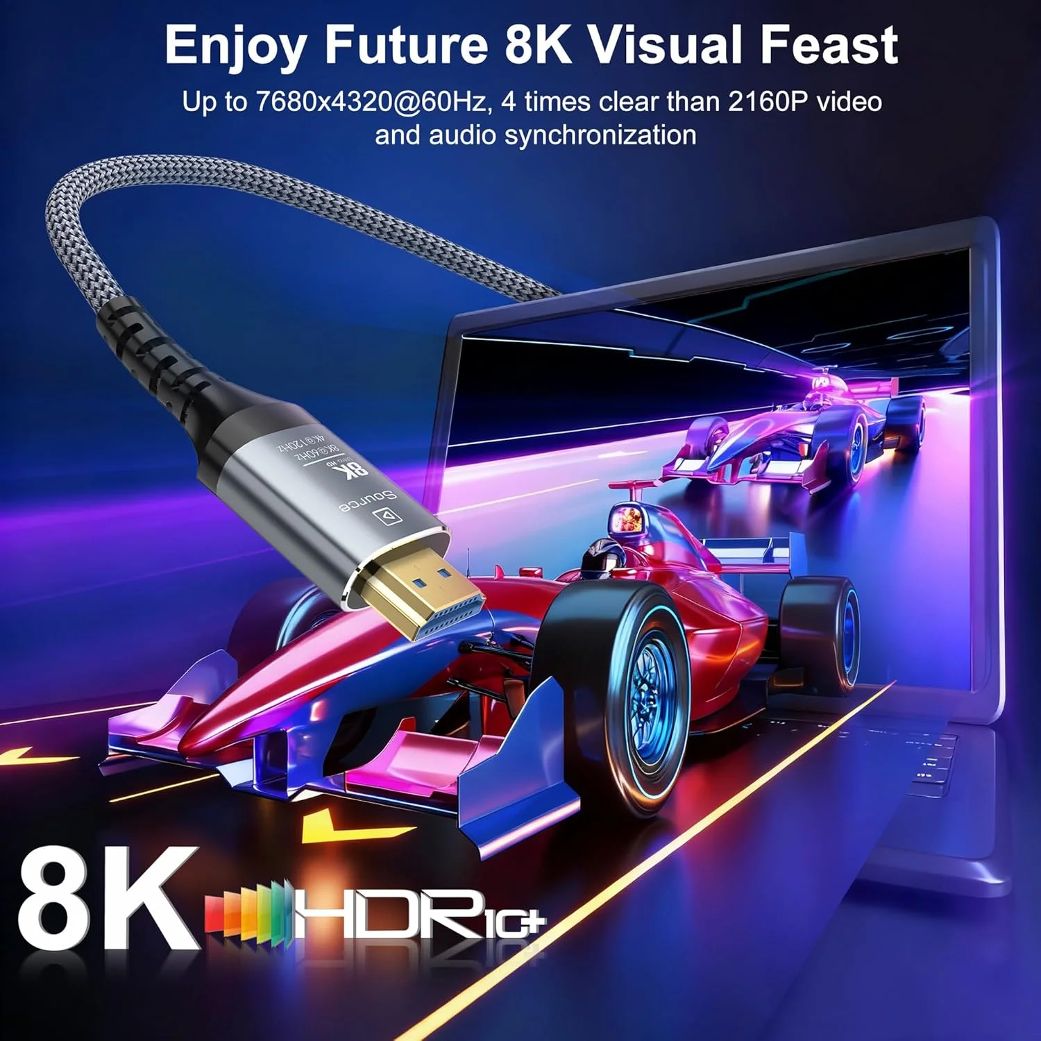 کابل فیبر نوری HDMI 8K طول 3 متر، سرعت فوق العاده بالای 48 گیگابیت بر ثانیه، کابل بافته شده HDMI 2.1 8K@60Hz 4K@120Hz HDR10/HDCP2.2&2.3/eARC/3D سازگار برای PS5، Xbox، تلویزیون های HD، لپ تاپ، مانیتور