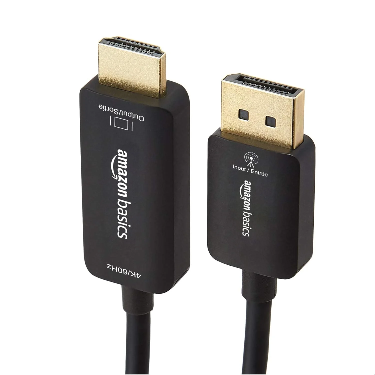کابل DisplayPort به HDMI آمازون بیسیکس، یک طرفه، 1080p، 1920x1200، 4K@60Hz، طول 3 فوت، با روکش طلا، مشکی