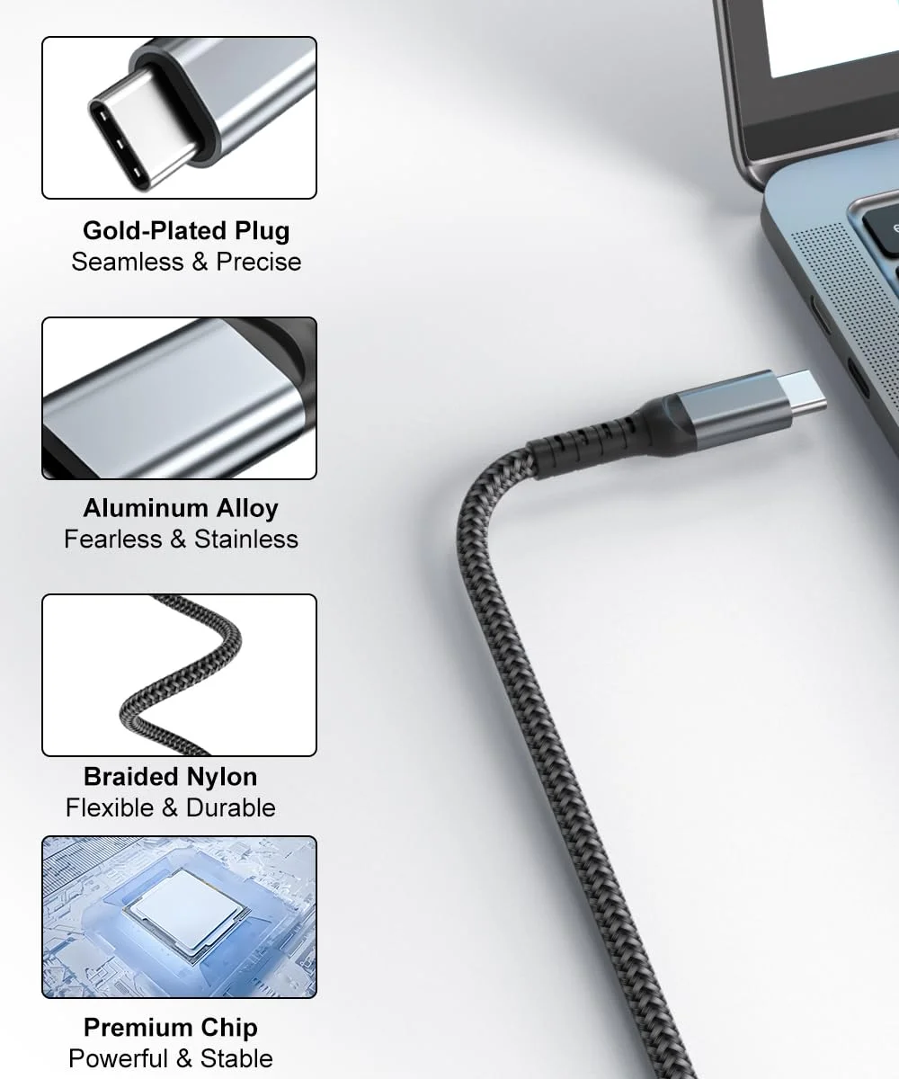 کابل USB C به HDMI با طول 4.5 متر، دارای روکش طلایی مقاوم در برابر تداخل، کابل آلومینیومی Type-C به HDMI، سازگار با Thunderbolt 3 & 4 برای MacBook، iMac، iPad Pro، Galaxy، Surface، Dell، HP