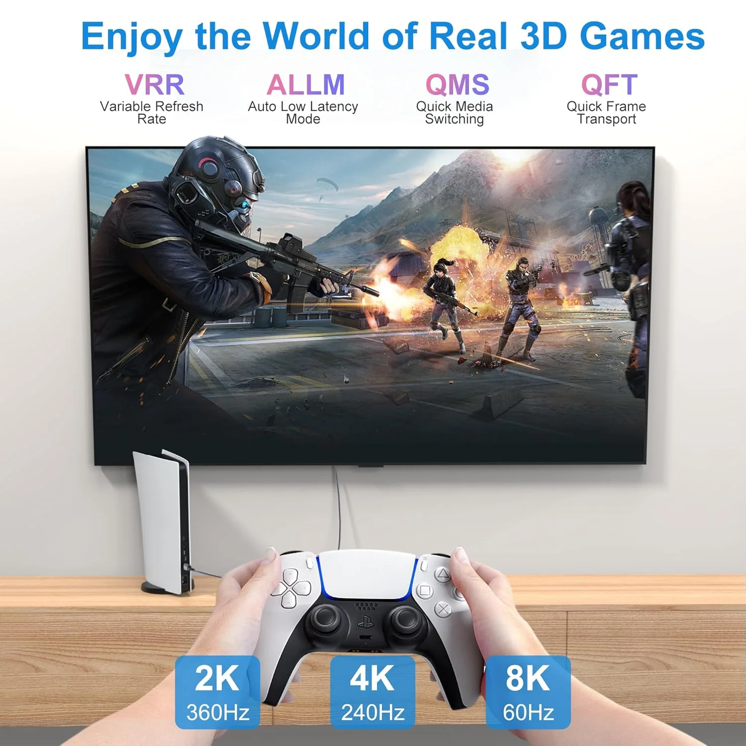 کابل فیبر نوری HDMI 8K طول 3 متر، سرعت فوق العاده بالای 48 گیگابیت بر ثانیه، کابل بافته شده HDMI 2.1 8K@60Hz 4K@120Hz HDR10/HDCP2.2&2.3/eARC/3D سازگار برای PS5، Xbox، تلویزیون های HD، لپ تاپ، مانیتور