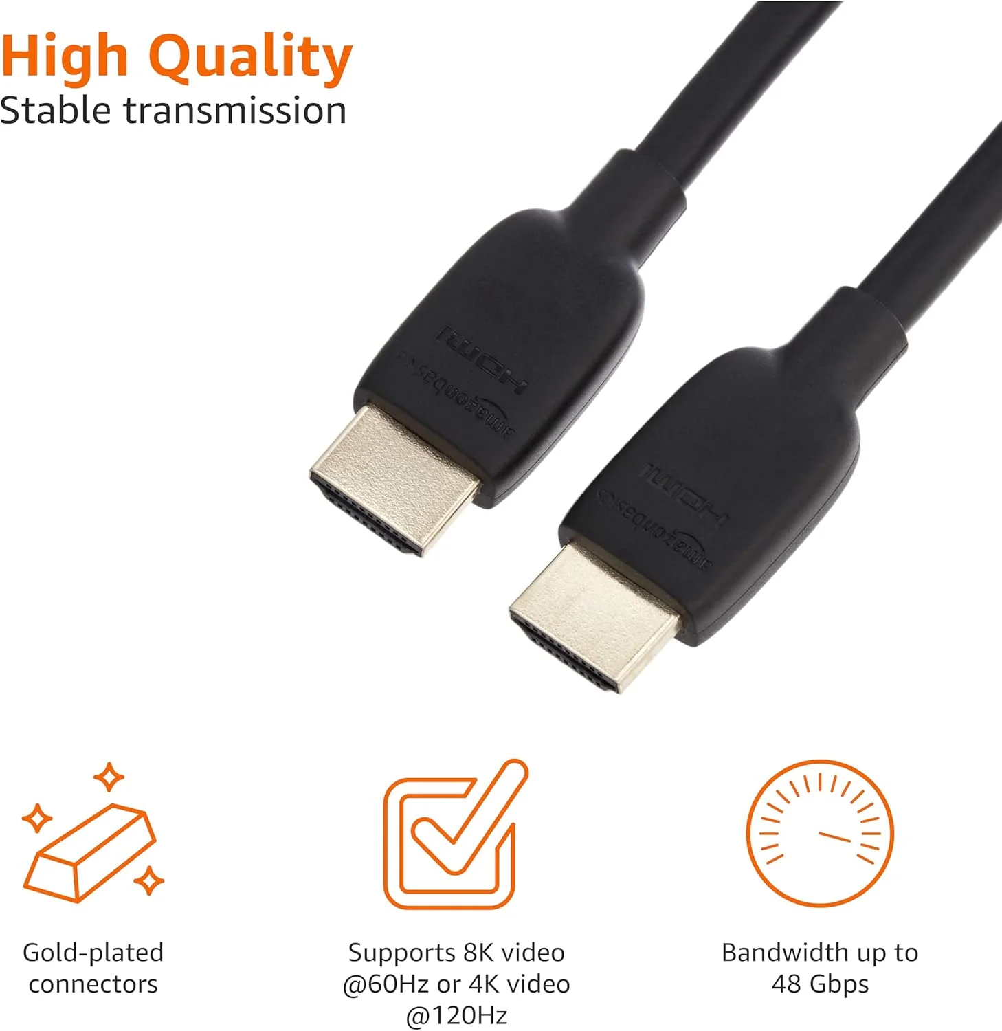 کابل HDMI آمازون بیسیکس، 90 سانتی متر، کابل HDMI 2.1 به HDMI (48 گیگابیت بر ثانیه)، 8K@60Hz 4K@120Hz دارای گواهی سرعت فوق العاده بالا، مشکی، سازگار با PS5/Xbox/TV/مانیتور