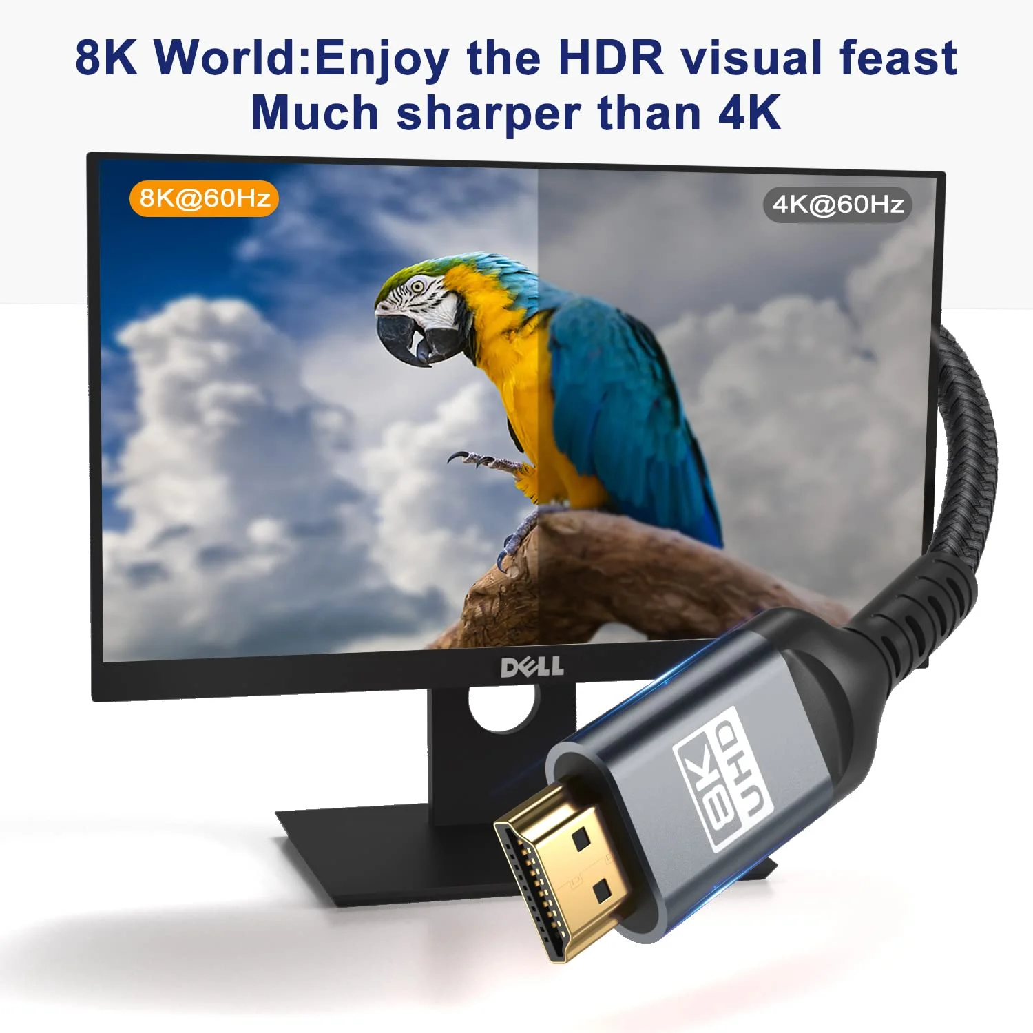 کابل HDMI 8K، سرعت فوق العاده بالا 48 گیگابیت بر ثانیه، کابل HDMI 12 فوتی - 4K@120Hz 8K@120Hz، eARC، HDR10، DTS:X، HDCP 2.2 & 2.3، سازگار با PS4/5، Blu-ray، مانیتور، PC (خاکستری، 2 عدد)