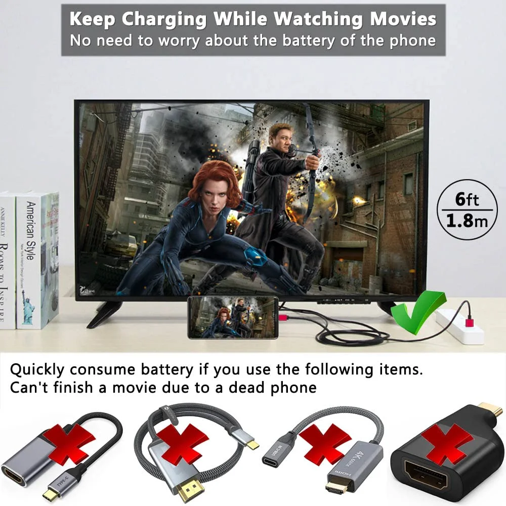 کابل تبدیل HDMI به USB Type C مدل MHL 4K، سازگار با گوشی های سامسونگ گلکسی S20 S10 S9 S8 Note 20 10، ال جی G5 Q8 ThinQ V35، گوشی های اندروید، آی مک، مک بوک برای انتقال تصویر و شارژ به مانیتور، پروژکتور و تلویزیون