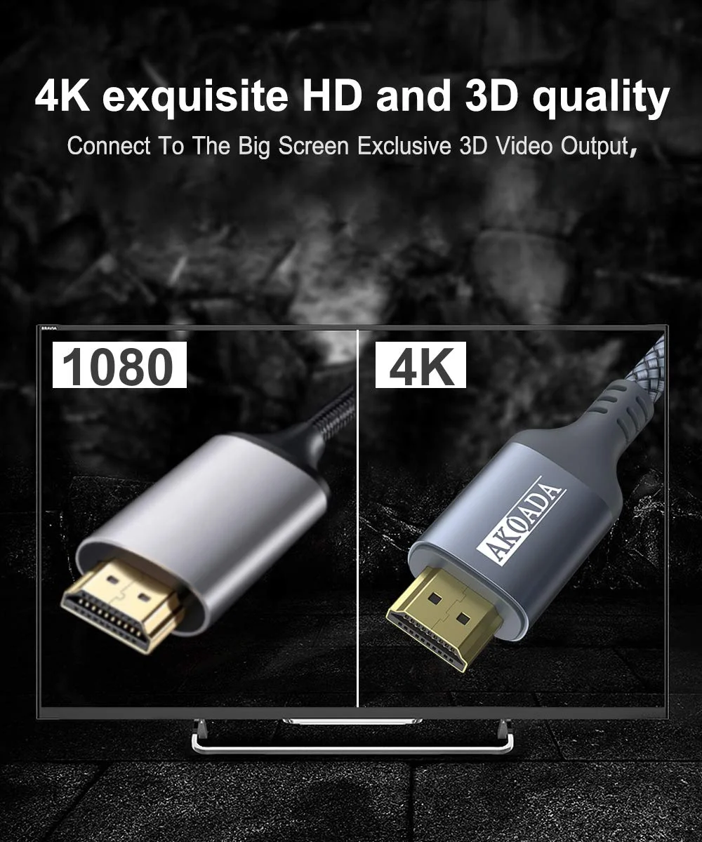 کابل HDMI آکودا 4K به طول 4.5 متر، کابل بافته شده HDMI 2.0 سرعت بالا 18 گیگابیت بر ثانیه، HDR 4K-60 هرتز، Ultra HD، 2K، 1080P، سازگار با ARC برای تلویزیون، کامپیوتر، PS5/4/3، پروژکتور، مانیتور و غیره.