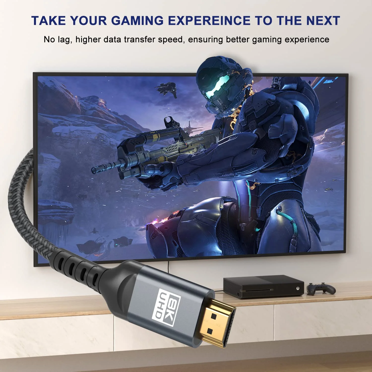 کابل HDMI 8K، سرعت فوق العاده بالا 48 گیگابیت بر ثانیه، کابل HDMI 12 فوتی - 4K@120Hz 8K@120Hz، eARC، HDR10، DTS:X، HDCP 2.2 & 2.3، سازگار با PS4/5، Blu-ray، مانیتور، PC (خاکستری، 2 عدد)