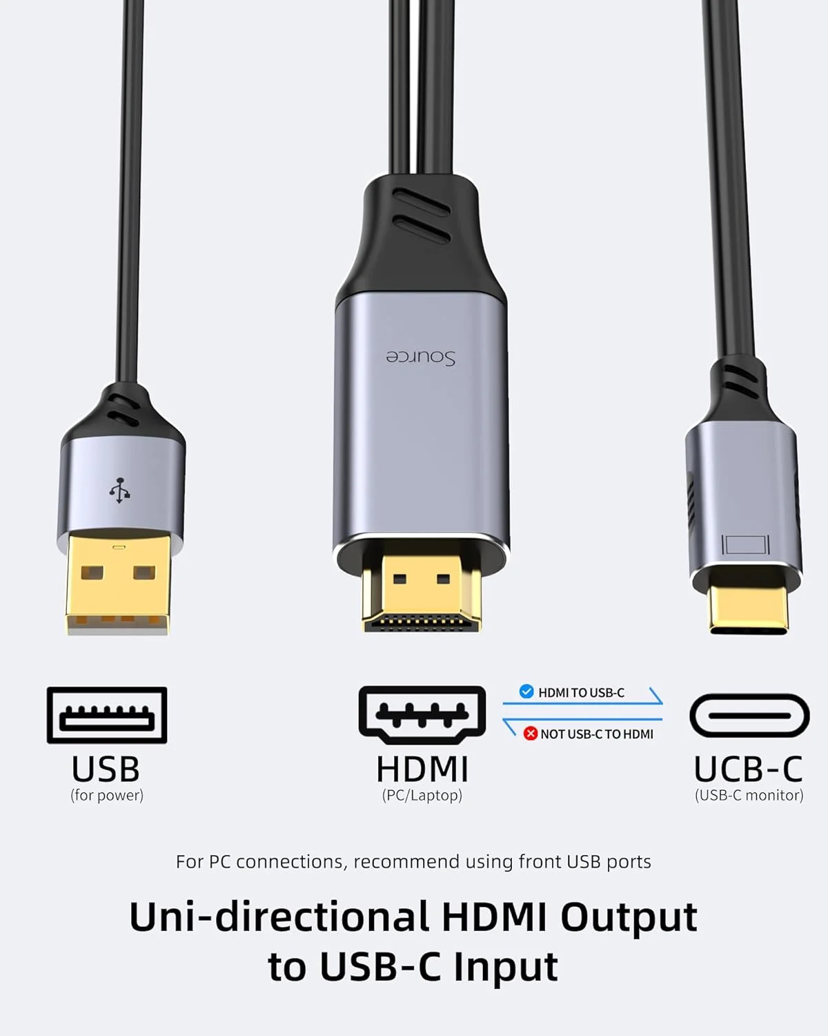 کابل تبدیل HDMI به USB C، طول 1 متر، 4K60Hz، یک طرفه HDMI به مانیتور Type C، برای منبع HDMI (لپ تاپ، کامپیوتر، داک استیم دک، PS4/5، ایکس باکس) به نمایشگر USBC Xreal Air، Nreal، مانیتور قابل حمل