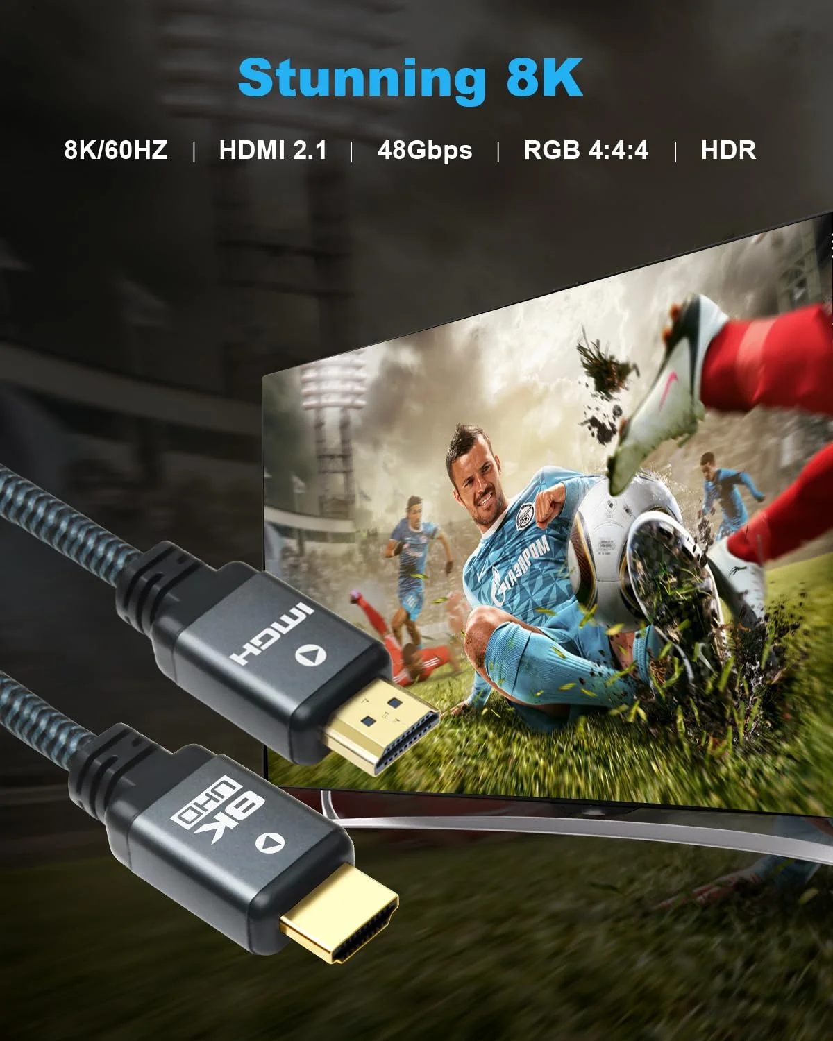 کابل HDMI 8K یاهودی، 2 متر (بسته 3 عددی)، کابل HDMI 2.1 با سرعت بالا 48 گیگابیت بر ثانیه، کابل HDMI با روکش نایلونی با دوام، بسته 3 عددی، پشتیبانی از 8K 60Hz 4K 120Hz 144Hz HDR دینامیک سه بعدی HDCP 2.2 eARC
