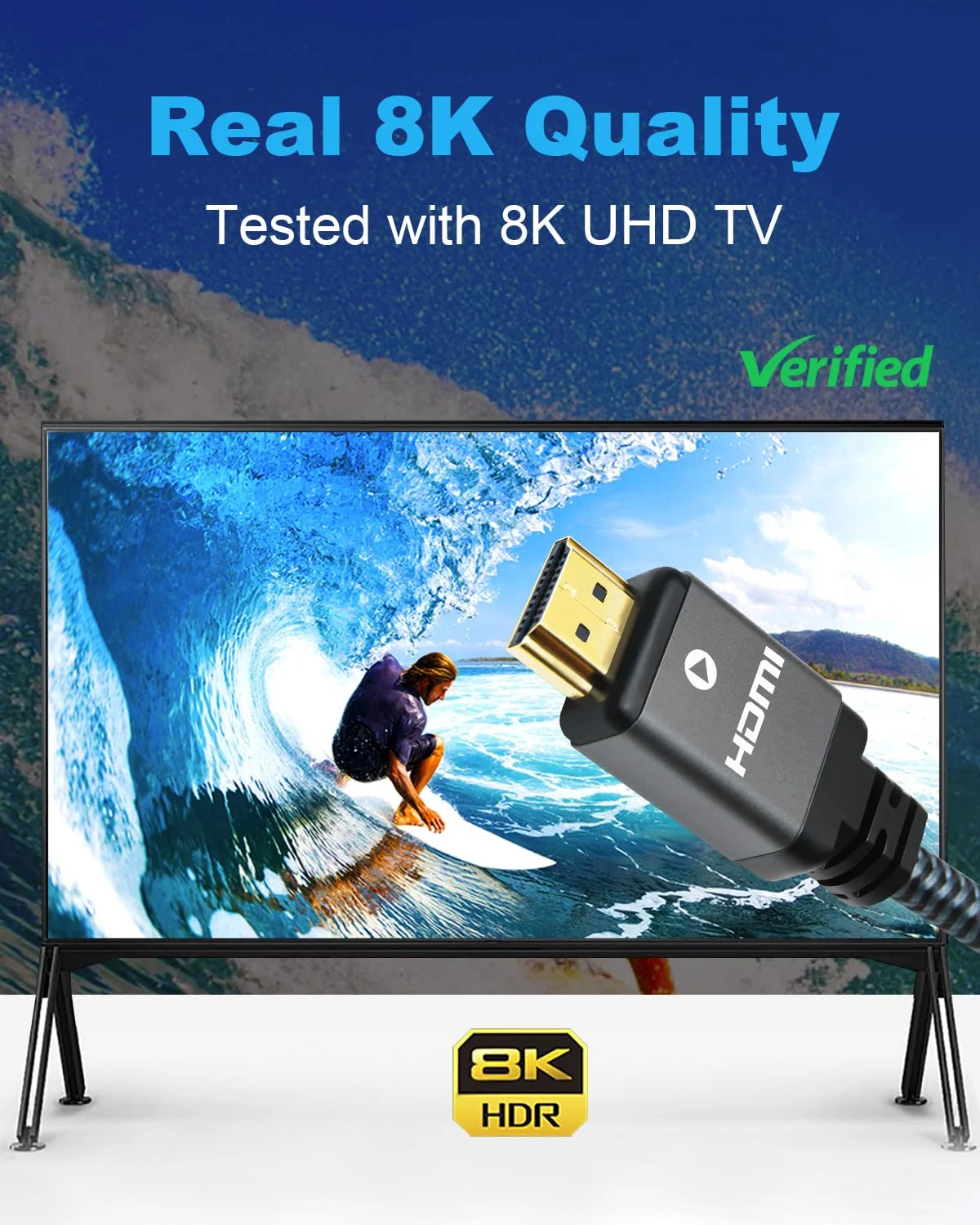 کابل HDMI 8K یاهودی، 2 متر (بسته 3 عددی)، کابل HDMI 2.1 با سرعت بالا 48 گیگابیت بر ثانیه، کابل HDMI با روکش نایلونی با دوام، بسته 3 عددی، پشتیبانی از 8K 60Hz 4K 120Hz 144Hz HDR دینامیک سه بعدی HDCP 2.2 eARC