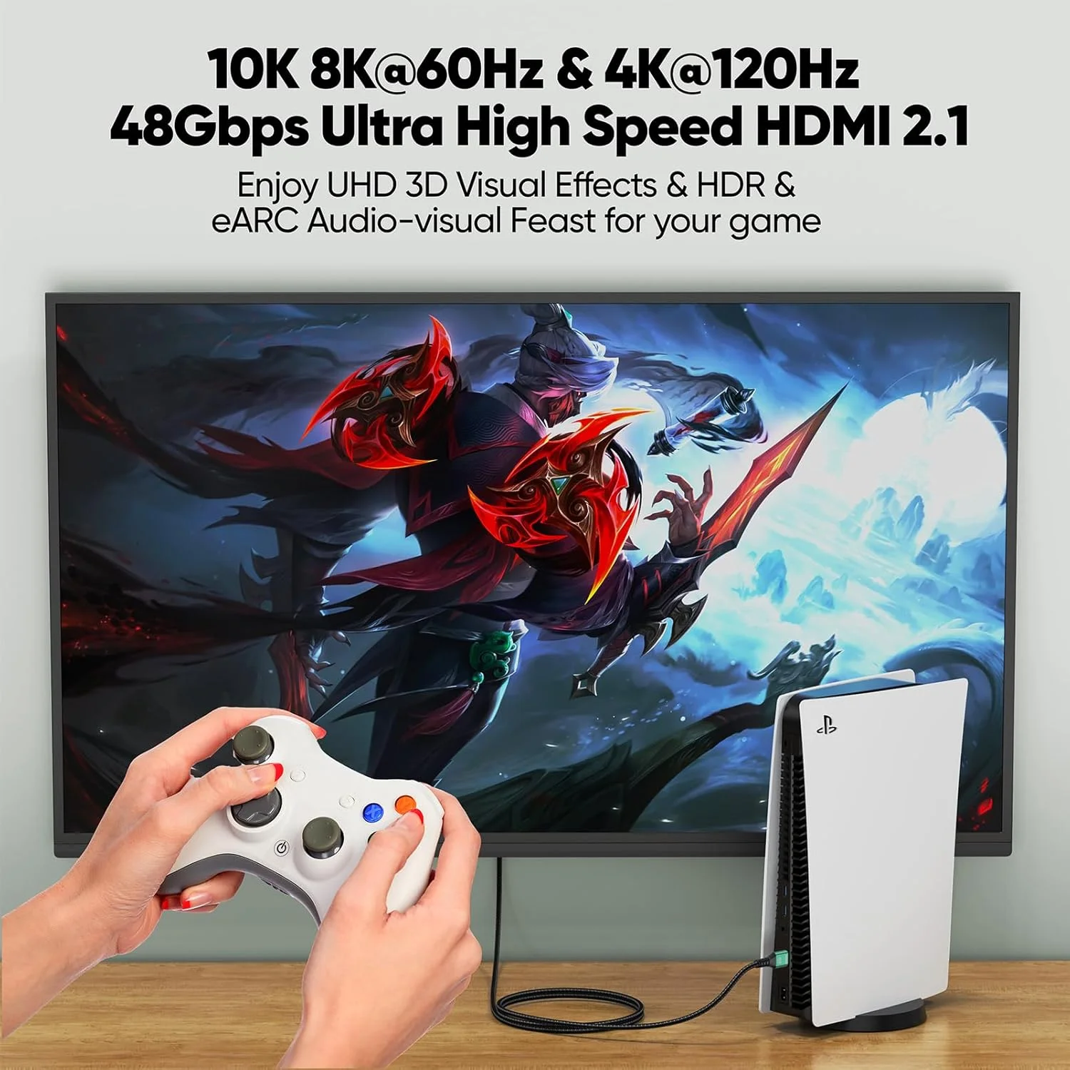 کابل HDMI 10K 8K، بسته 5 عددی، طول 2 متر، کابل HDMI 2.1 سرعت فوق العاده بالا 48 گیگابیت بر ثانیه، 8K@60Hz، 4K@120Hz، بافته شده، eARC، HDR10، HDCP2.2&2.3 برای PS5/PS4، Roku TV، مانیتور، HDTV، Blu-ray، لپ تاپ