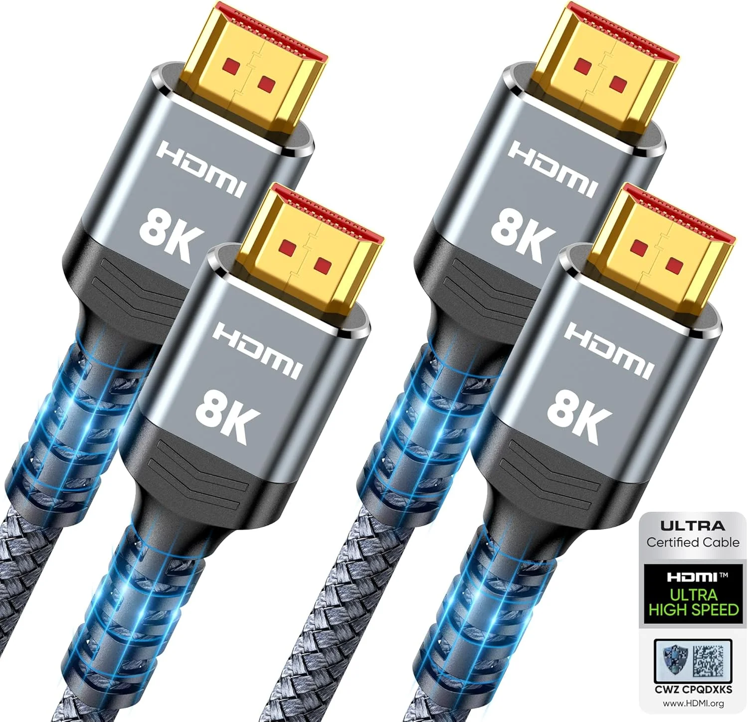 کابل HDMI 2.1 با کیفیت 10K 8K، بسته 2 عددی 2 متری، کابل باریک HDMI با سرعت فوق العاده بالا 48 گیگابیت بر ثانیه، پشتیبانی از 4K@120Hz و 8K@60Hz، HDCP 2.2 و 2.3، HDR پویا، eARC، DTS:X، سازگار با Roku TV/HDTV/PS5/Blu-ray