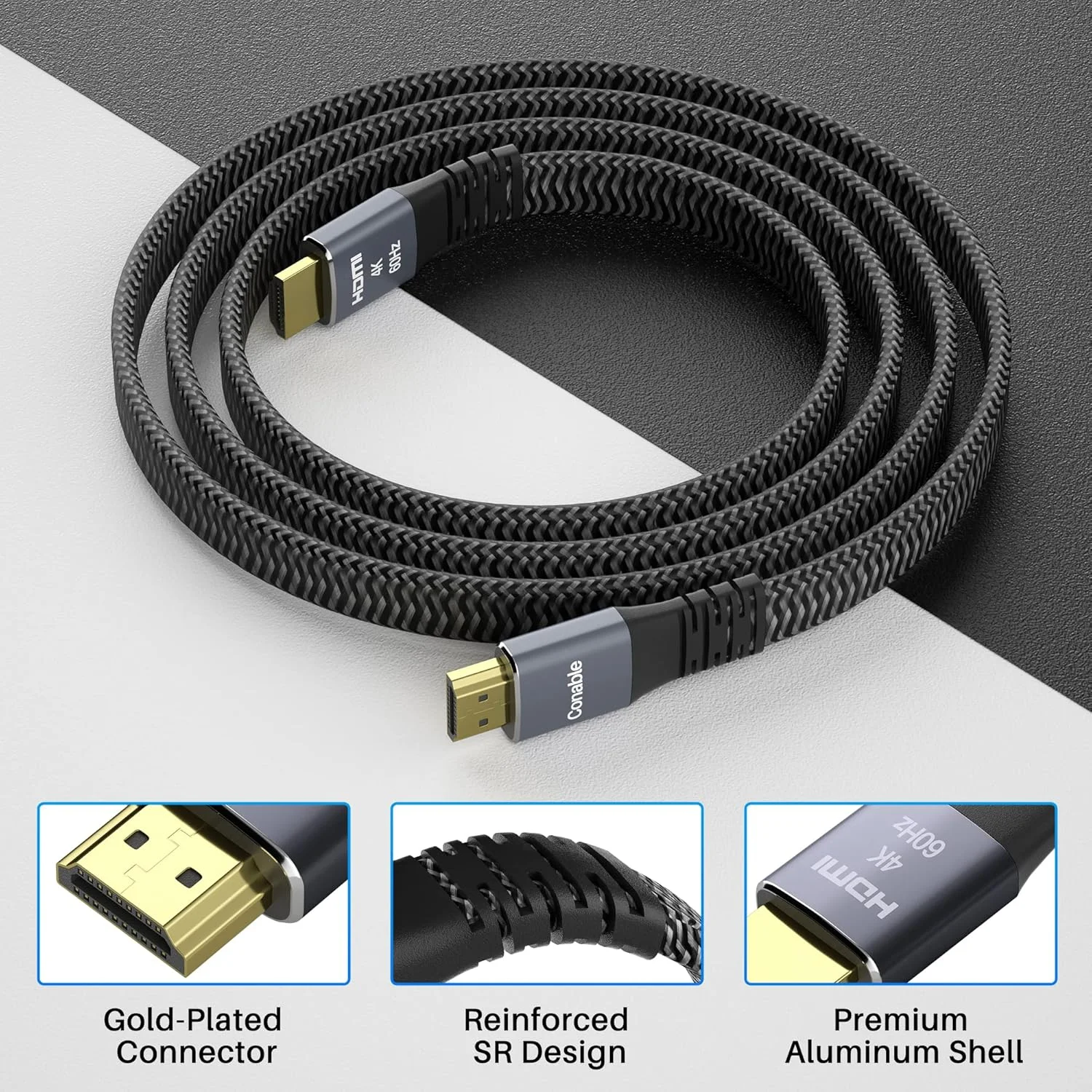 کابل HDMI تخت 7.6 متری، کابل بافته شده HDMI پرسرعت 4K، مس خالص، پشتیبانی از 4K@60Hz 2160p 1080p HDR HDCP 2.2 ARC Full 3D (همراه با 25 بست و 2 آداپتور HDMI) - 7.6 متر