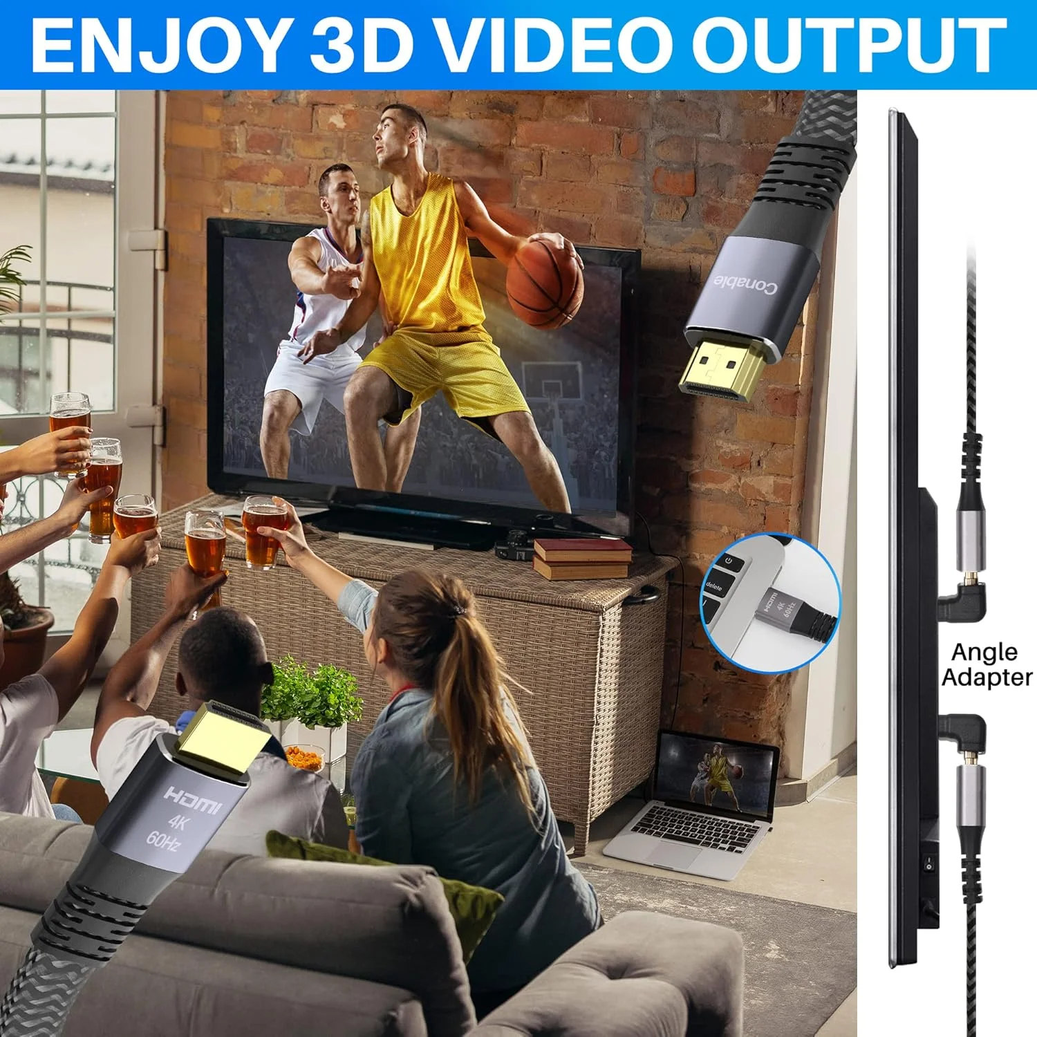 کابل HDMI تخت 7.6 متری، کابل بافته شده HDMI پرسرعت 4K، مس خالص، پشتیبانی از 4K@60Hz 2160p 1080p HDR HDCP 2.2 ARC Full 3D (همراه با 25 بست و 2 آداپتور HDMI) - 7.6 متر