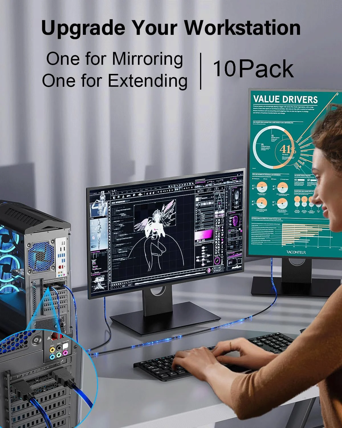 کابل HDMI 4K طول 90 سانتیمتر، بسته 10 عددی، کابل HDMI 2.0 پرسرعت با پوشش محافظ و پشتیبانی از اترنت، سازگار با رزولوشن 4K@60Hz, 2K, HDR, ARC, 3D، مناسب برای مانیتور، Roku/Fire TV، لپ تاپ، PS5/4، Blu-ray