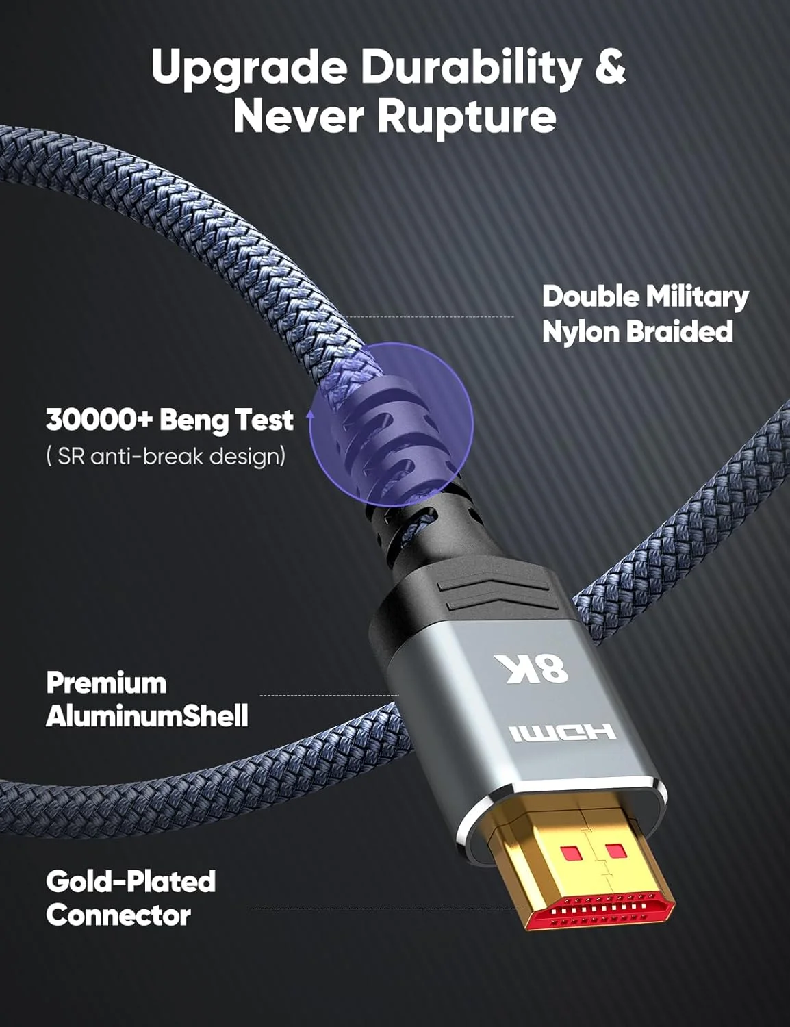 کابل HDMI 2.1 با کیفیت 10K 8K، بسته 2 عددی 2 متری، کابل باریک HDMI با سرعت فوق العاده بالا 48 گیگابیت بر ثانیه، پشتیبانی از 4K@120Hz و 8K@60Hz، HDCP 2.2 و 2.3، HDR پویا، eARC، DTS:X، سازگار با Roku TV/HDTV/PS5/Blu-ray