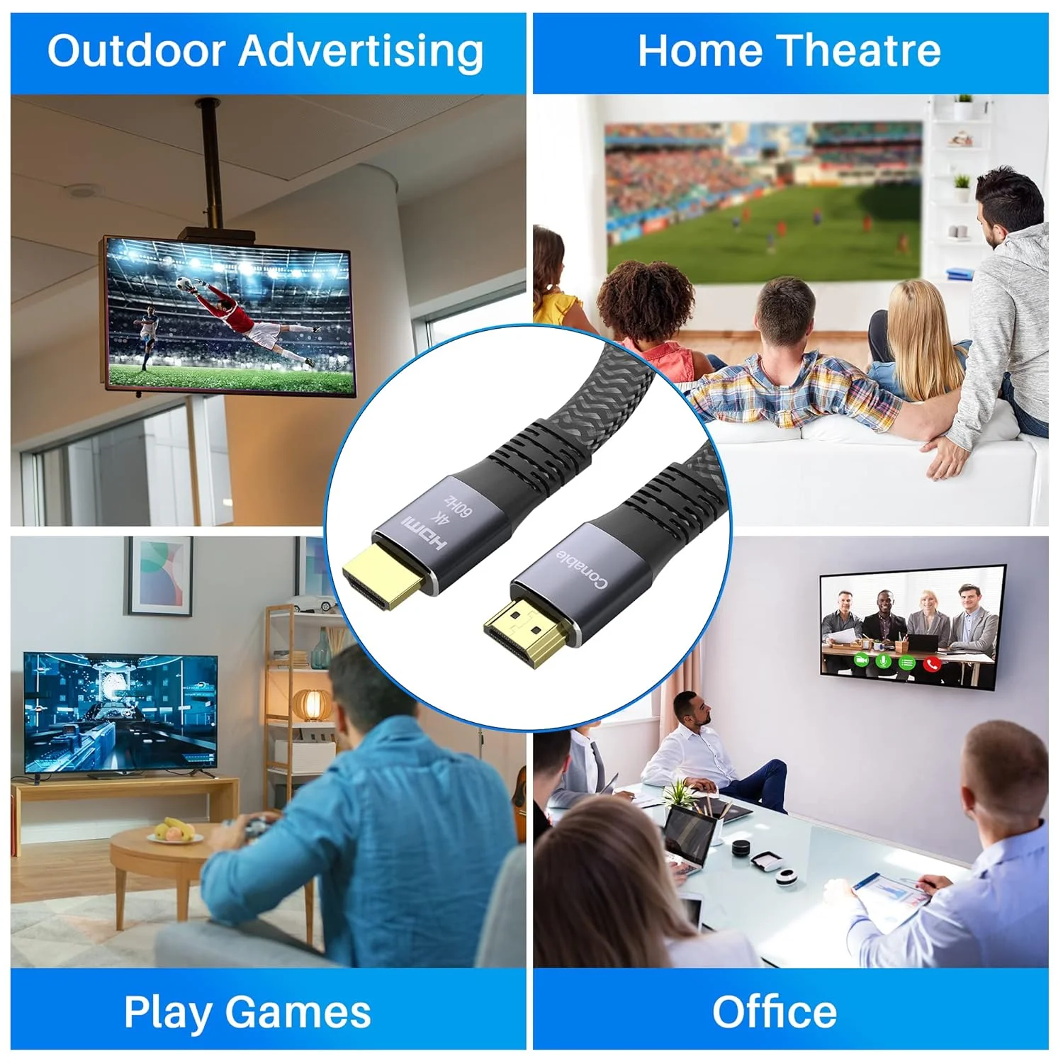 کابل HDMI تخت 7.6 متری، کابل بافته شده HDMI پرسرعت 4K، مس خالص، پشتیبانی از 4K@60Hz 2160p 1080p HDR HDCP 2.2 ARC Full 3D (همراه با 25 بست و 2 آداپتور HDMI) - 7.6 متر