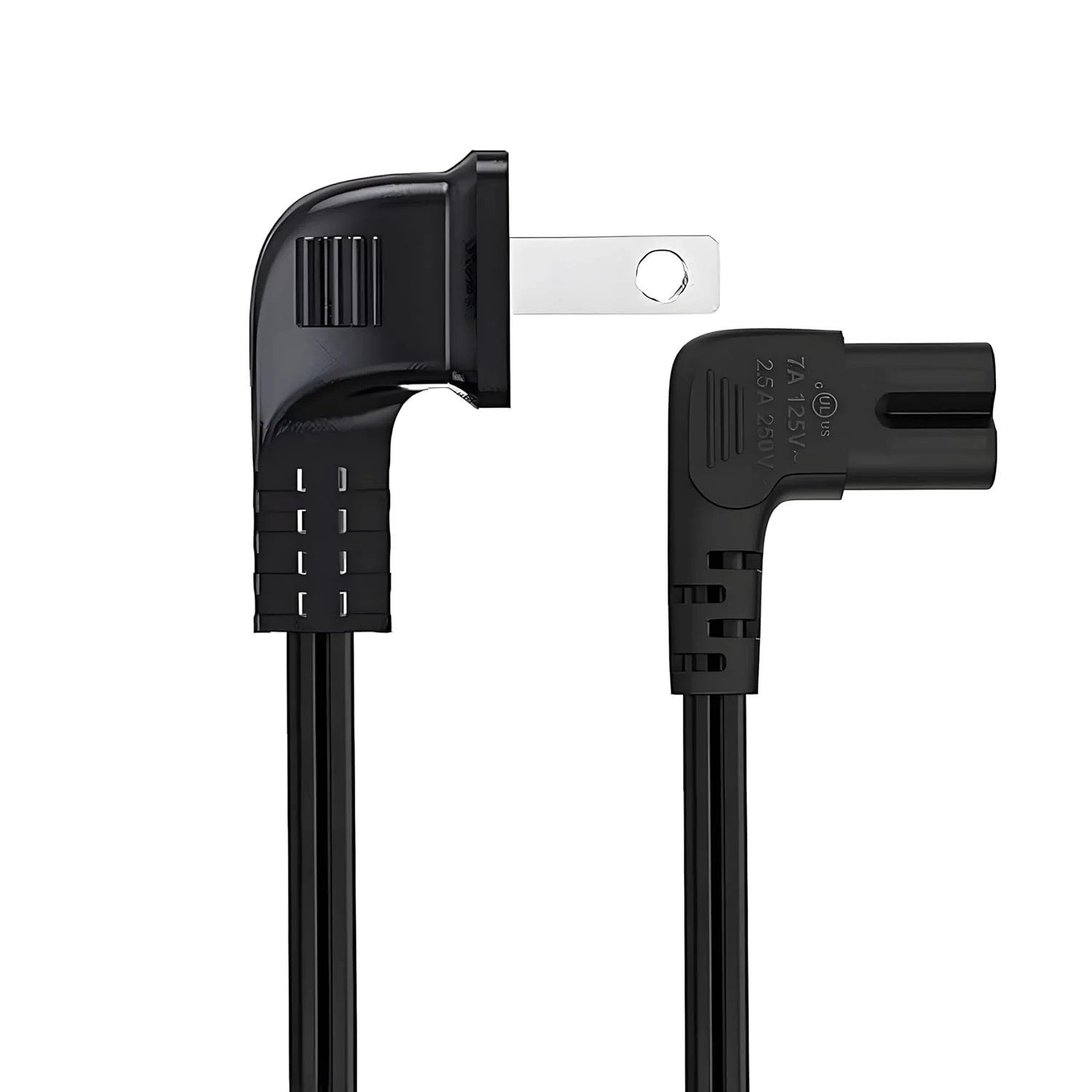 TV Power Cord 90 Degree Angled L-Shaped 18 AWG Angled 2-Slot Non-Polarized Angle Power Cord for Samsung Smart 4K, Compatible for LG, Sony, Sharp Panasonic, Hisense, TCL TV Replacement (3.3FT)