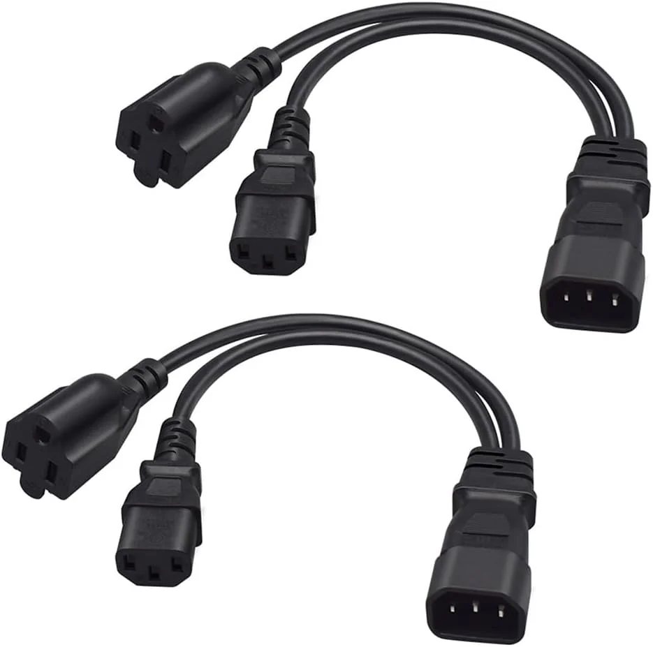 تبدیل دو تایی IEC320 C14 به C13 + NEMA 5-15R، کابل آداپتور برق Y، IEC C14 به C13، C14 به 5-15R (خانگی 15 آمپر)، سیم برق AC، 0.32 متر